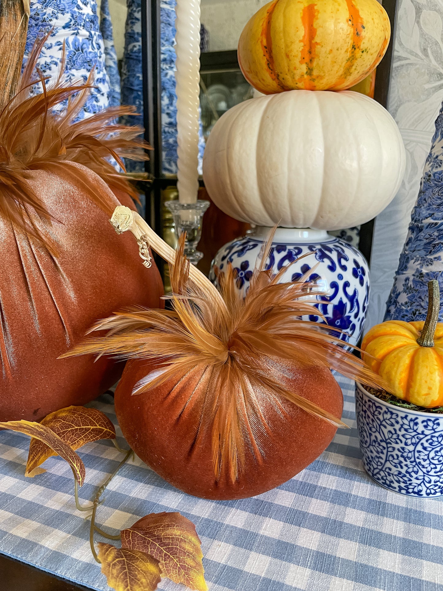 Velvet Pumpkin in Copper with Copper & Cream Feathers