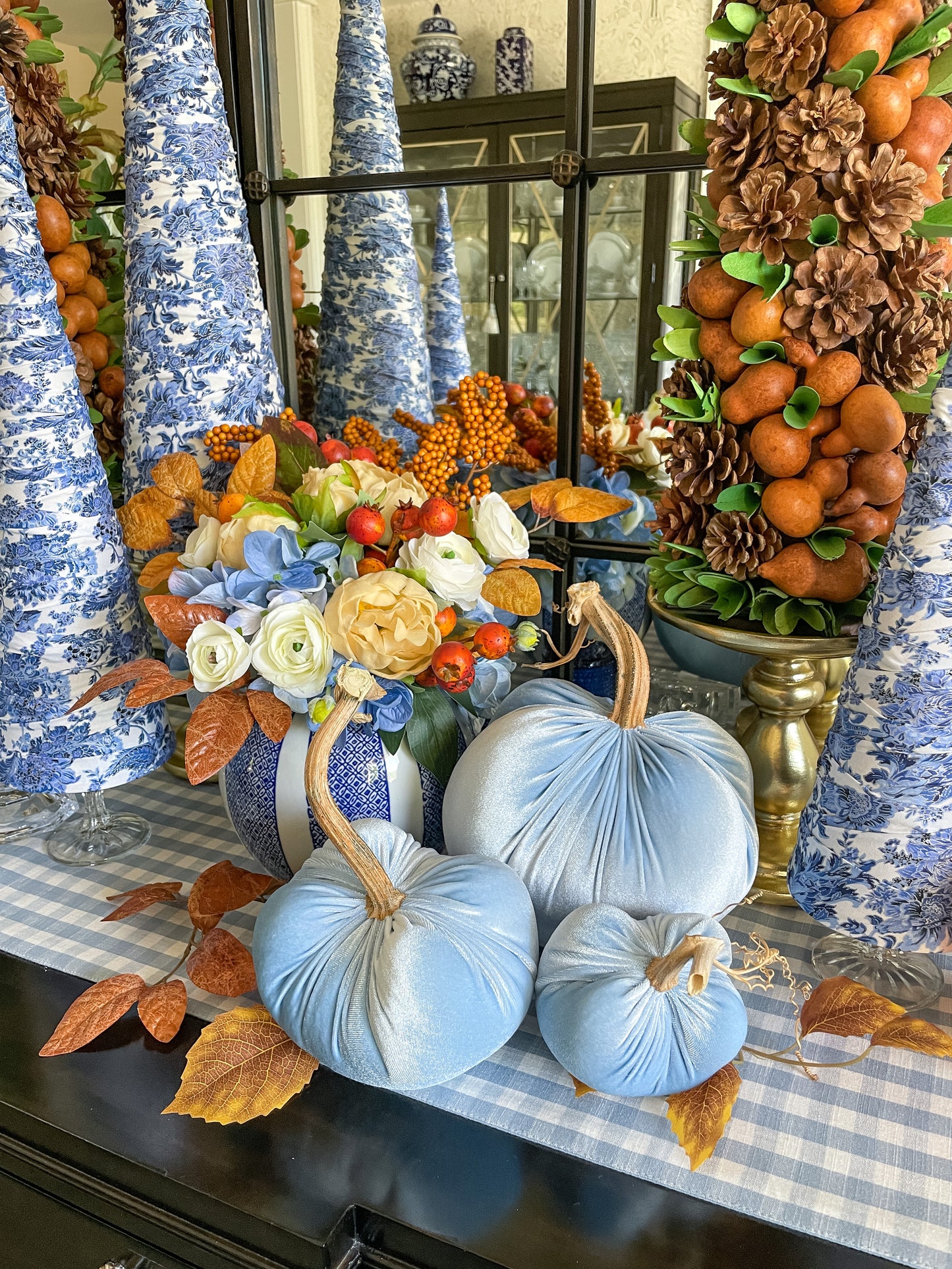 Powder Blue Velvet Pumpkins with Real Stem, Fall Decor,Sold Individually