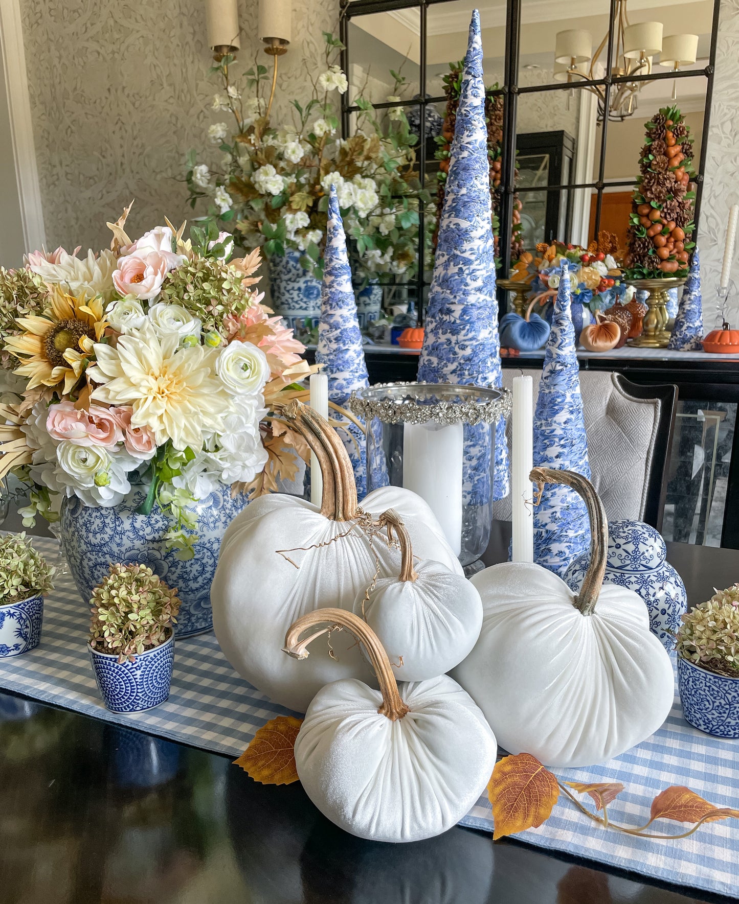 Velvet Pumpkin in Cream with Real Stem, Fall Decor,Sold Individually