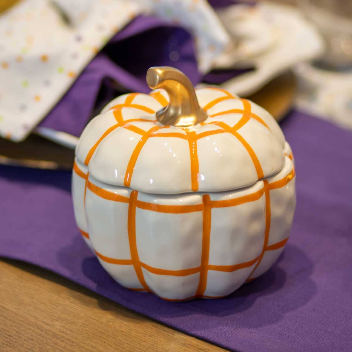 Plaid Pumpkin Candy Dish