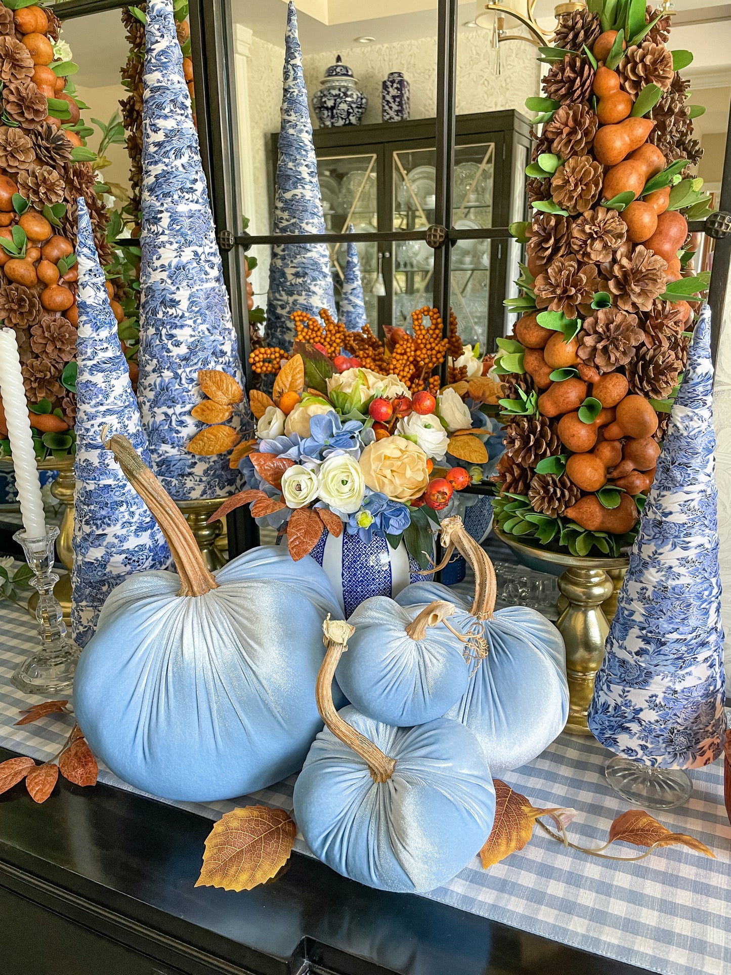 Powder Blue Velvet Pumpkins with Real Stem, Fall Decor,Sold Individually