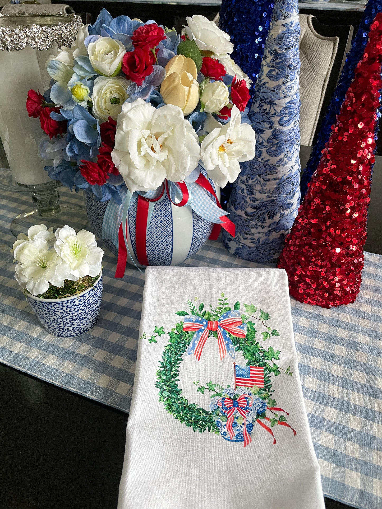 Patriotic Wreath with Chinoiserie Jar