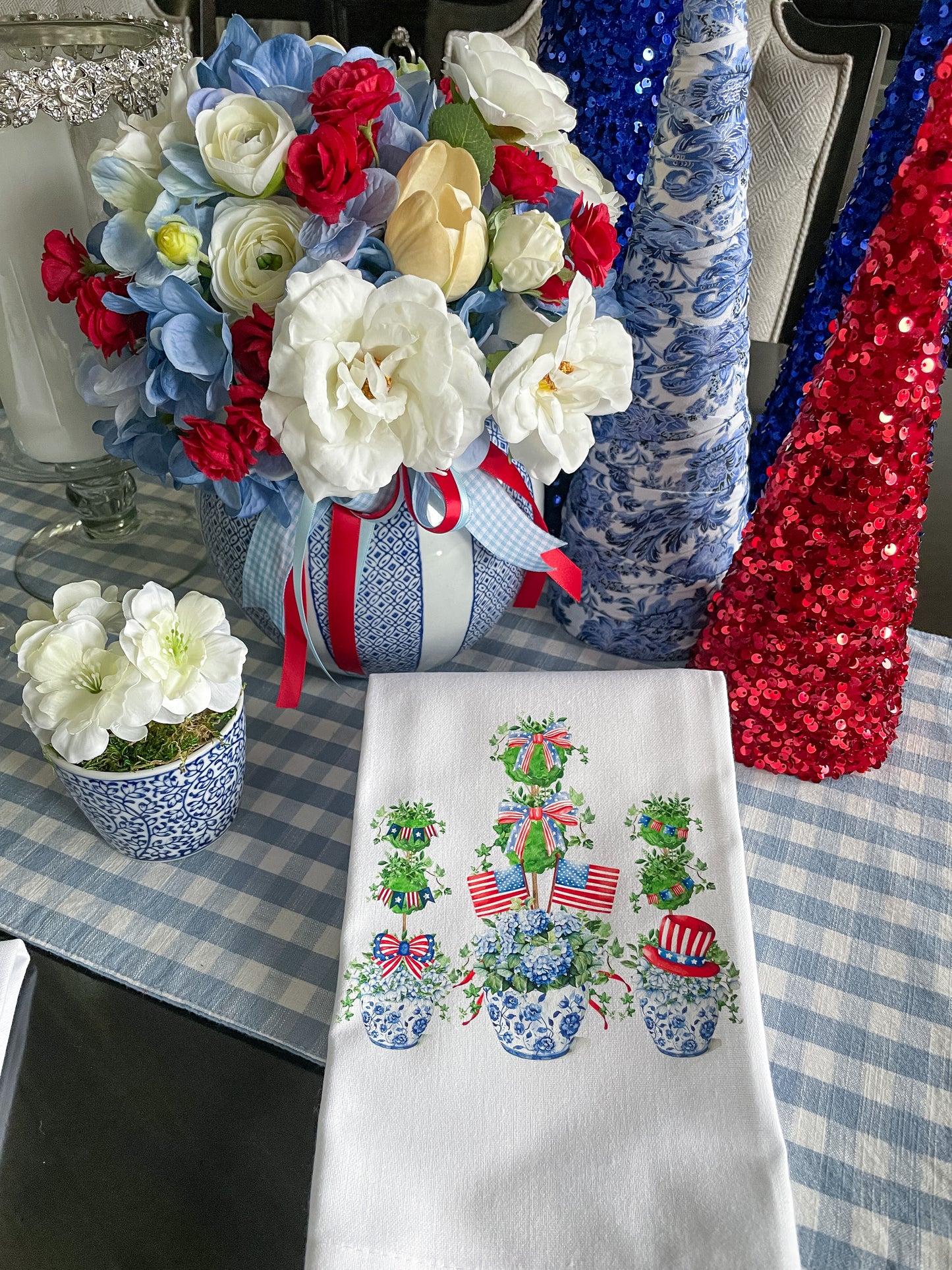 Patriotic Topiaries in Chinoiserie Jars