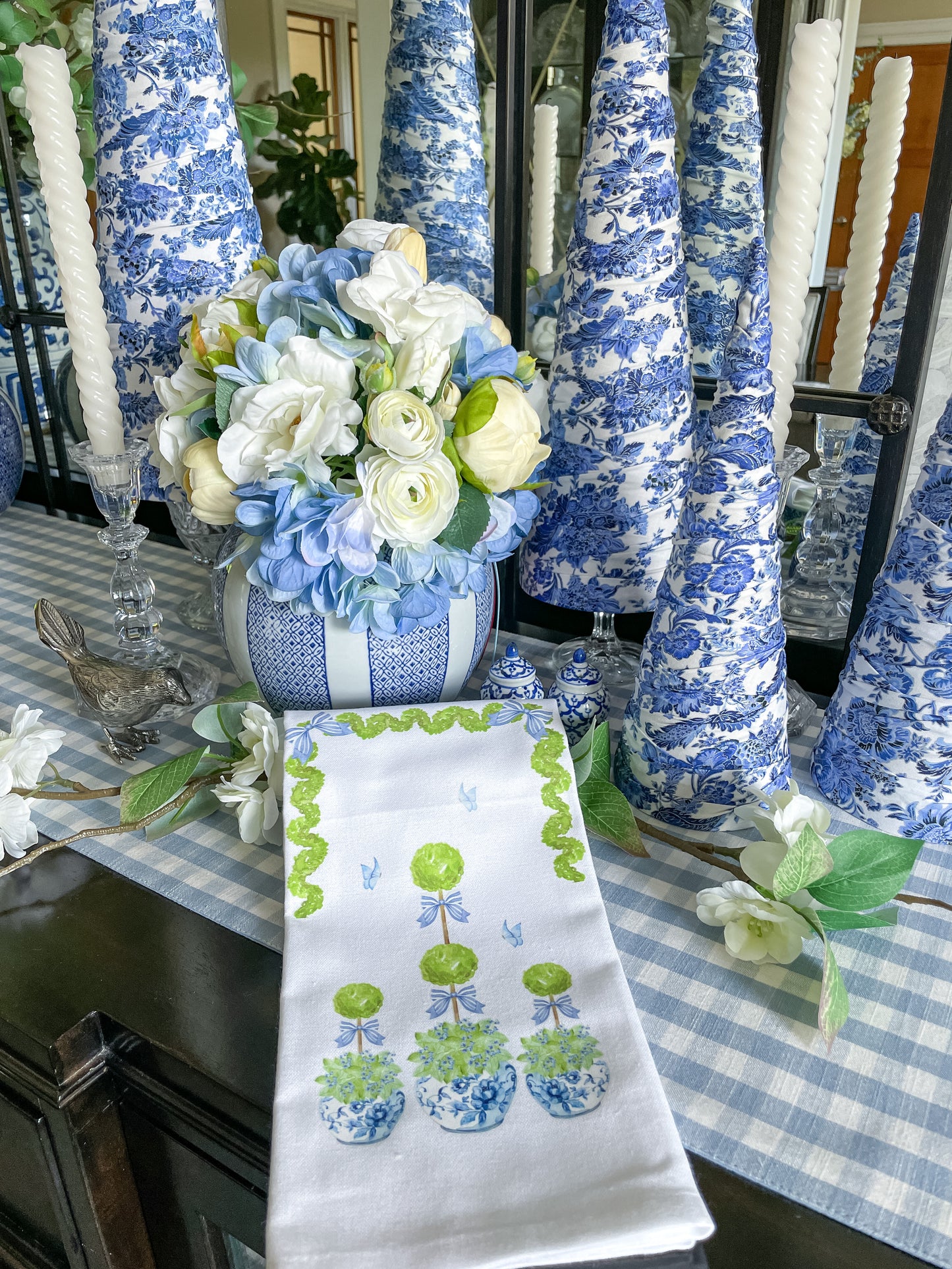 Chinoiserie Topiary and Bows Kitchen Towel