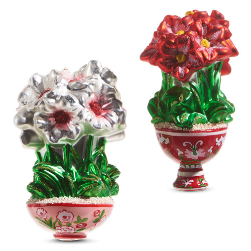 Potted Amaryllis Ornaments, Set of 2