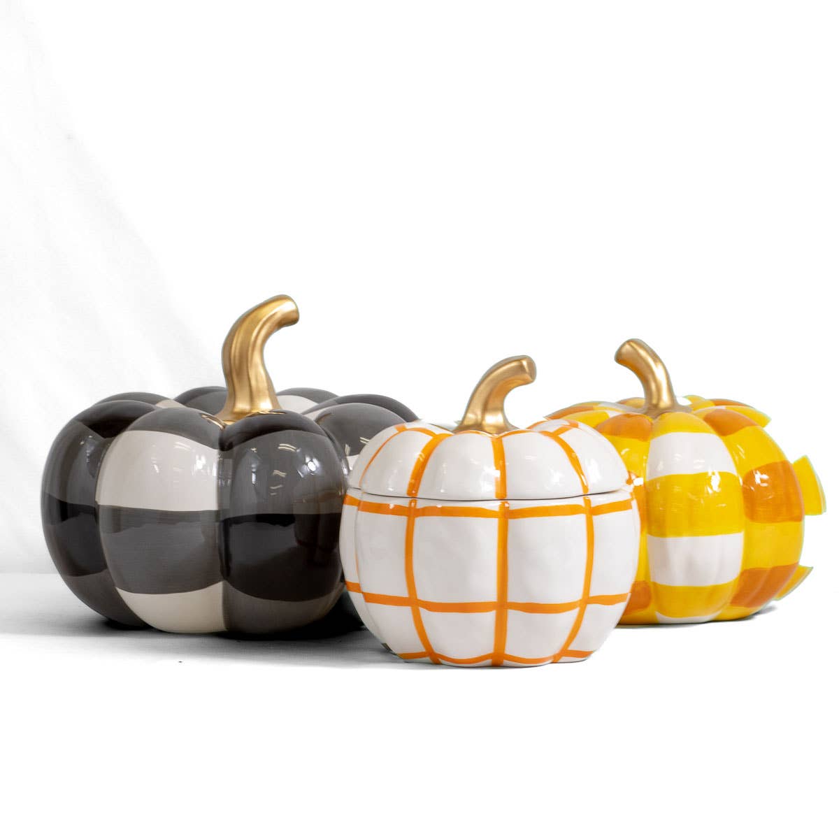 White and Black Check Ceramic Pumpkin