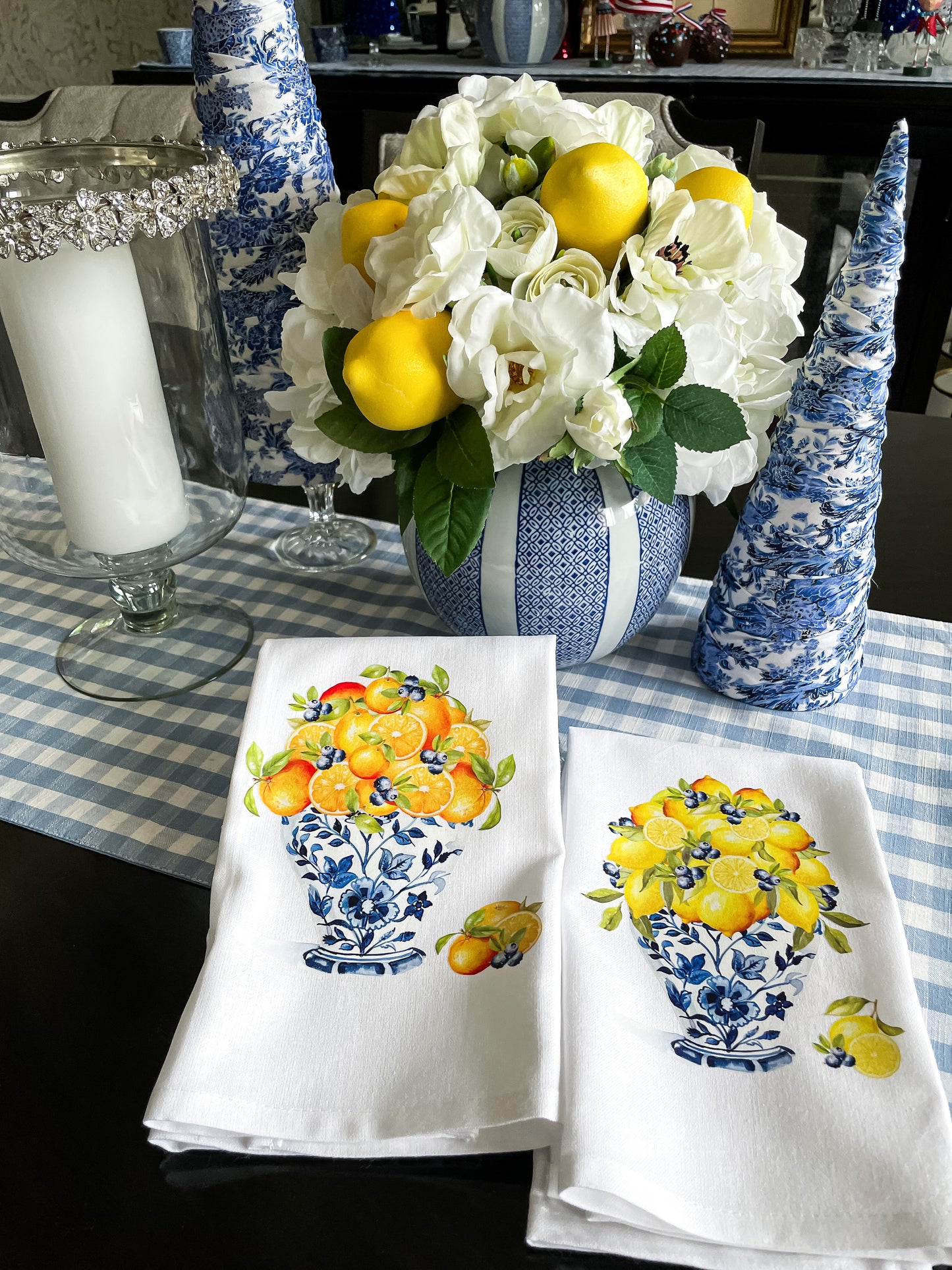 Chinoiserie Jar and Lemons Kitchen Towel