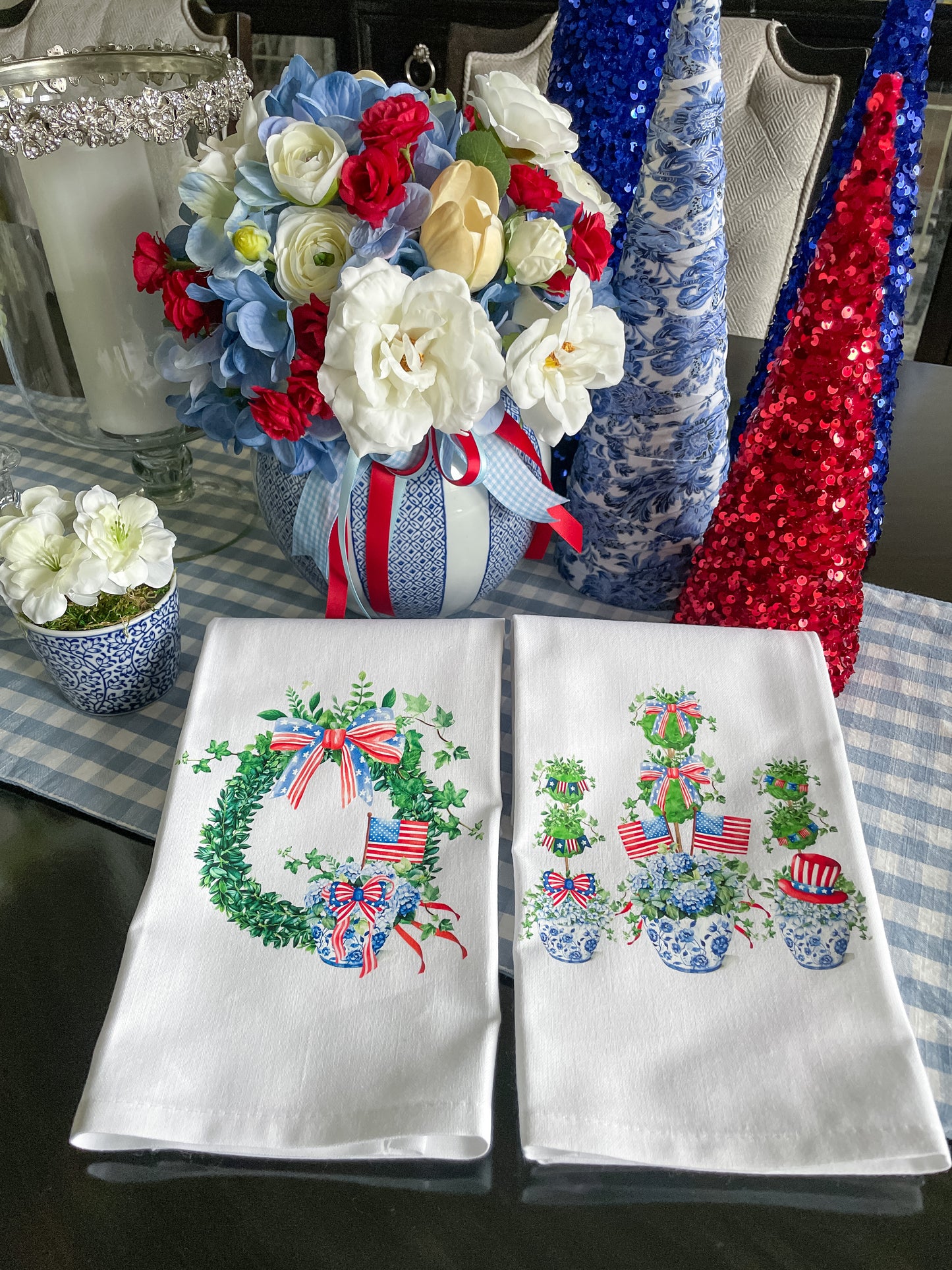 Patriotic Wreath with Chinoiserie Jar