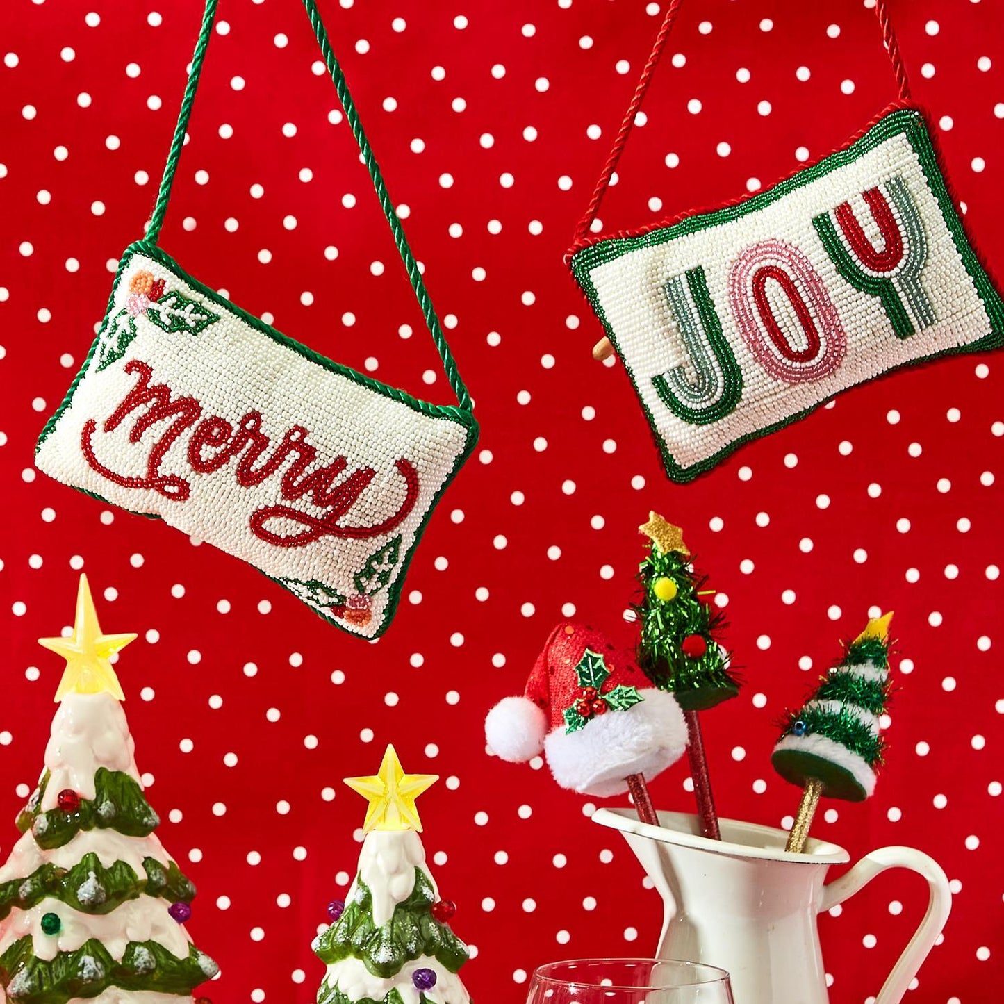 Merriment Hand-Beaded Ornament/Door Hanging Pillow