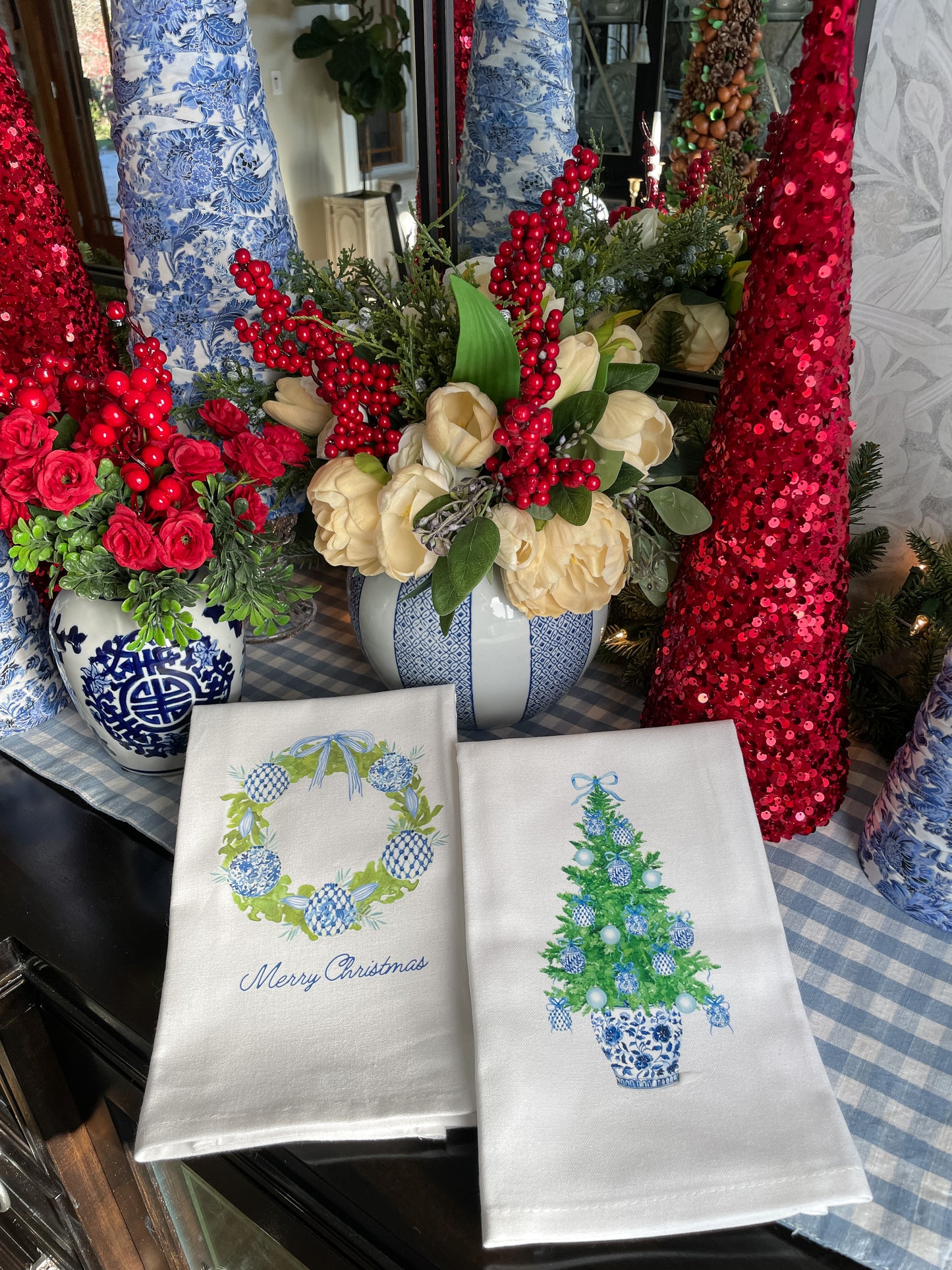 Chinoiserie Christmas Tree Kitchen Towel