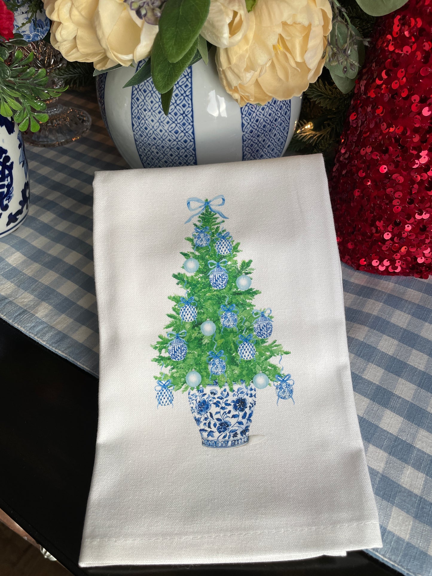Chinoiserie Christmas Tree Kitchen Towel