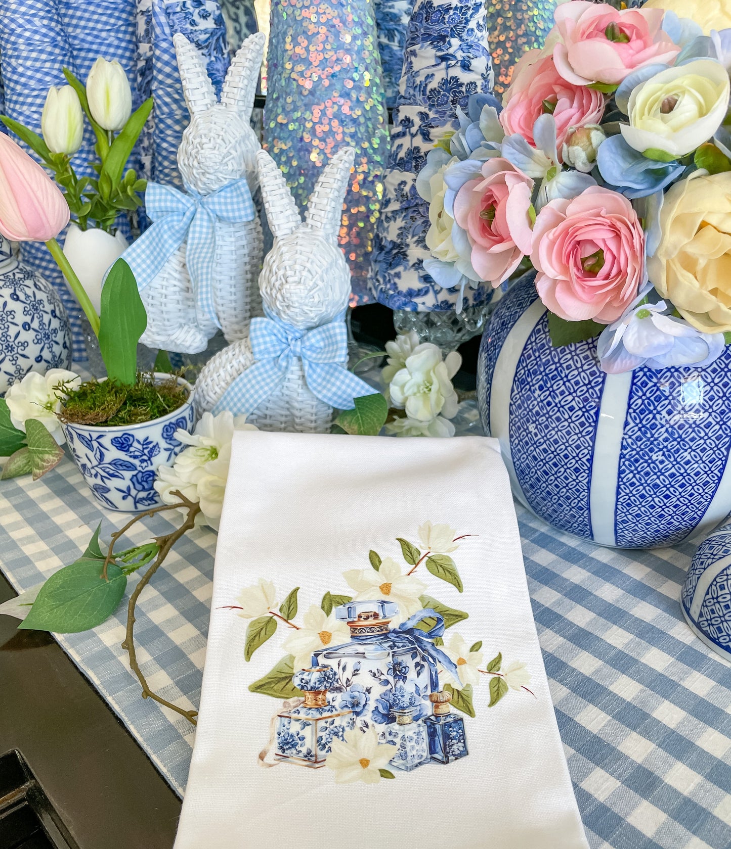 Chinoiserie Jar with Magnolia Kitchen Towel