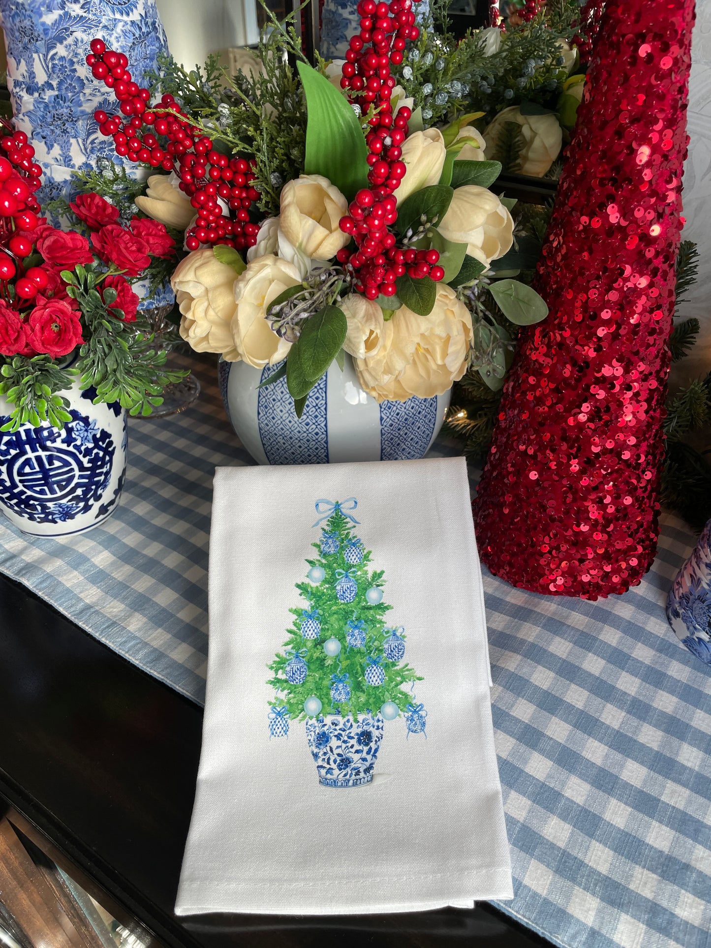 Chinoiserie Christmas Tree Kitchen Towel
