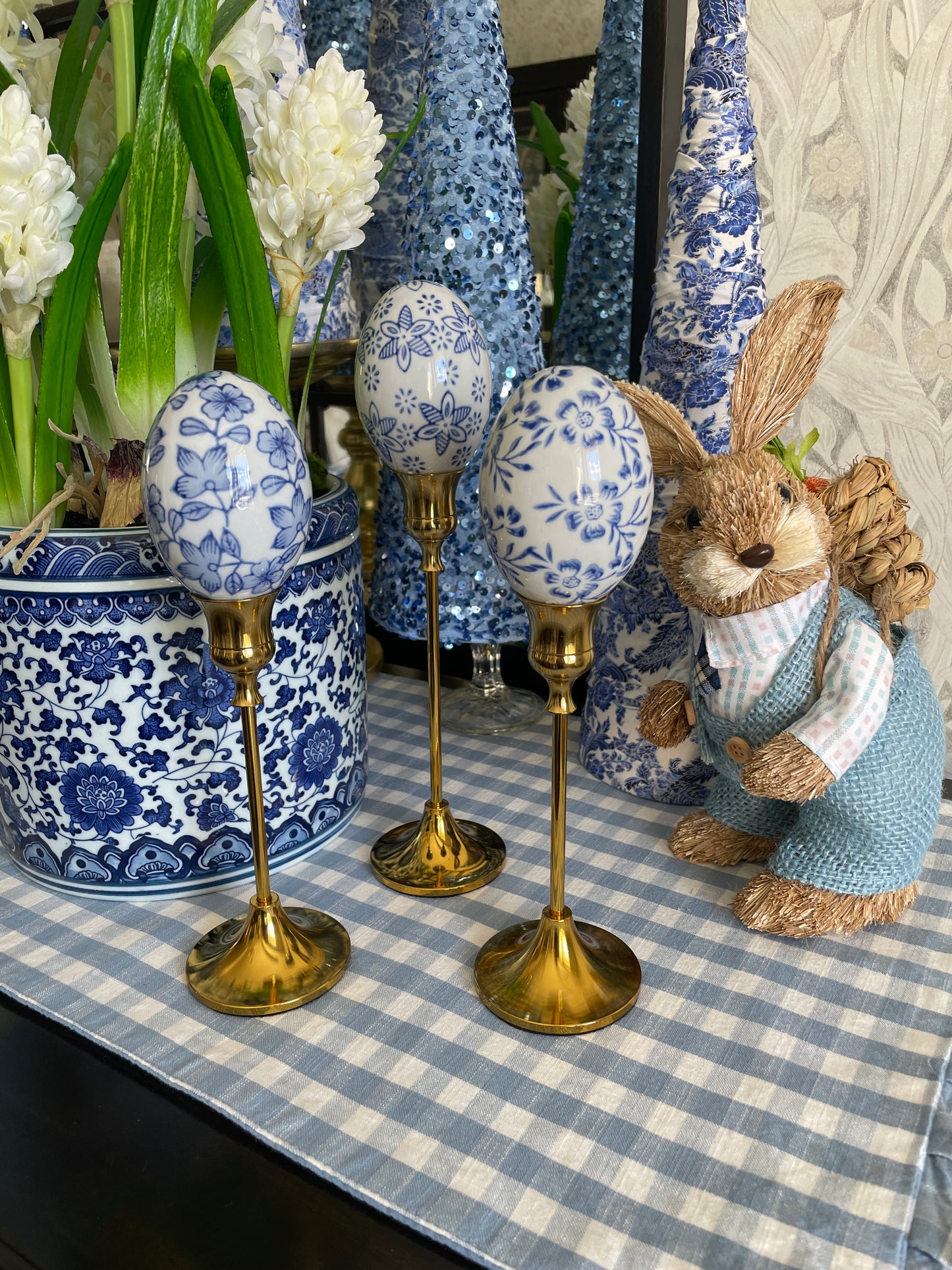Blue Floral Eggs, Set of 6