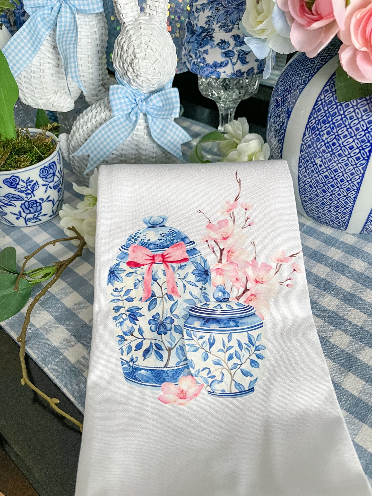 Chinoiserie Jar and Cherry Blossoms Kitchen Towel