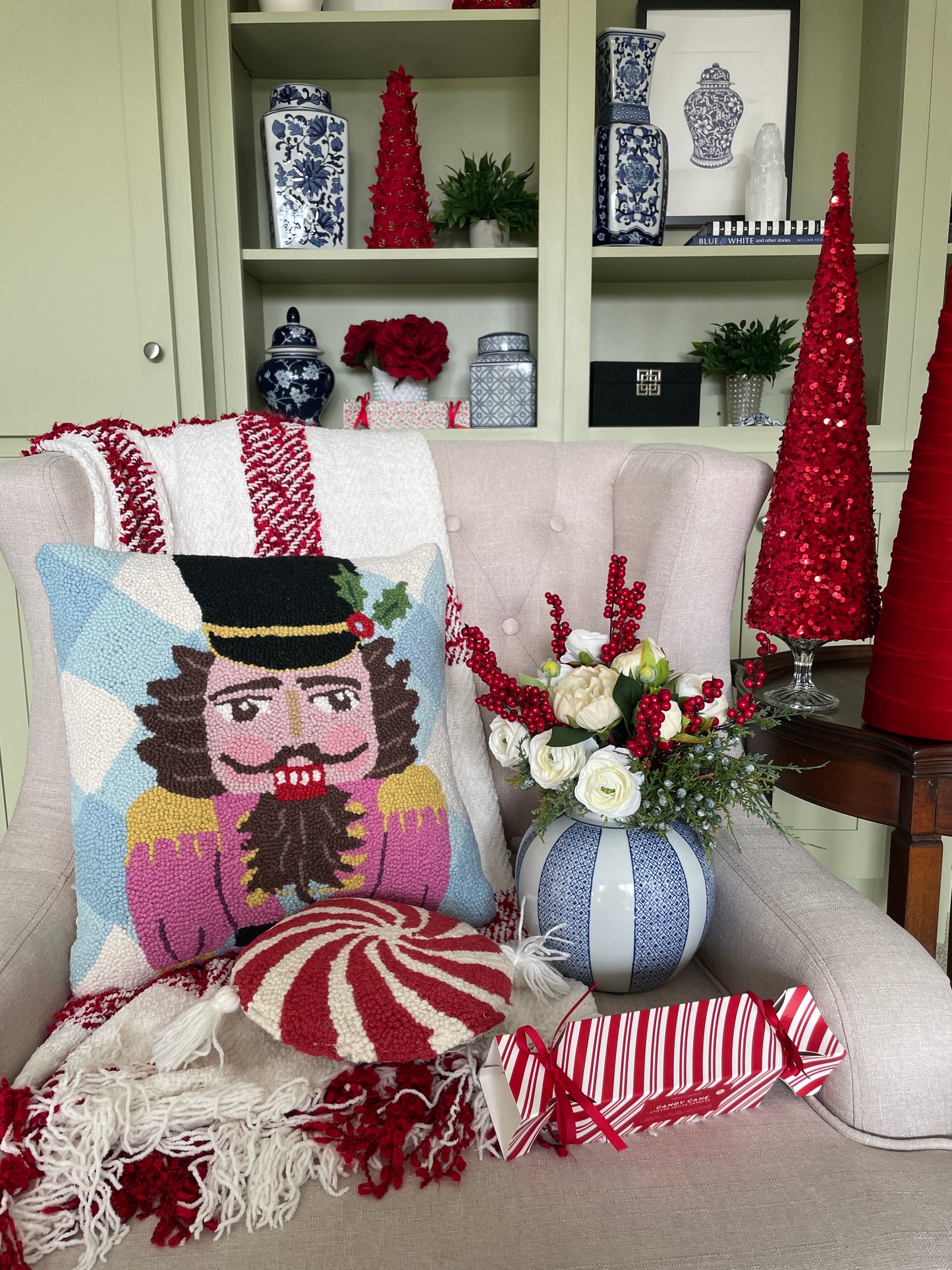 Festive Gingham Nutcracker Hook Pillow
