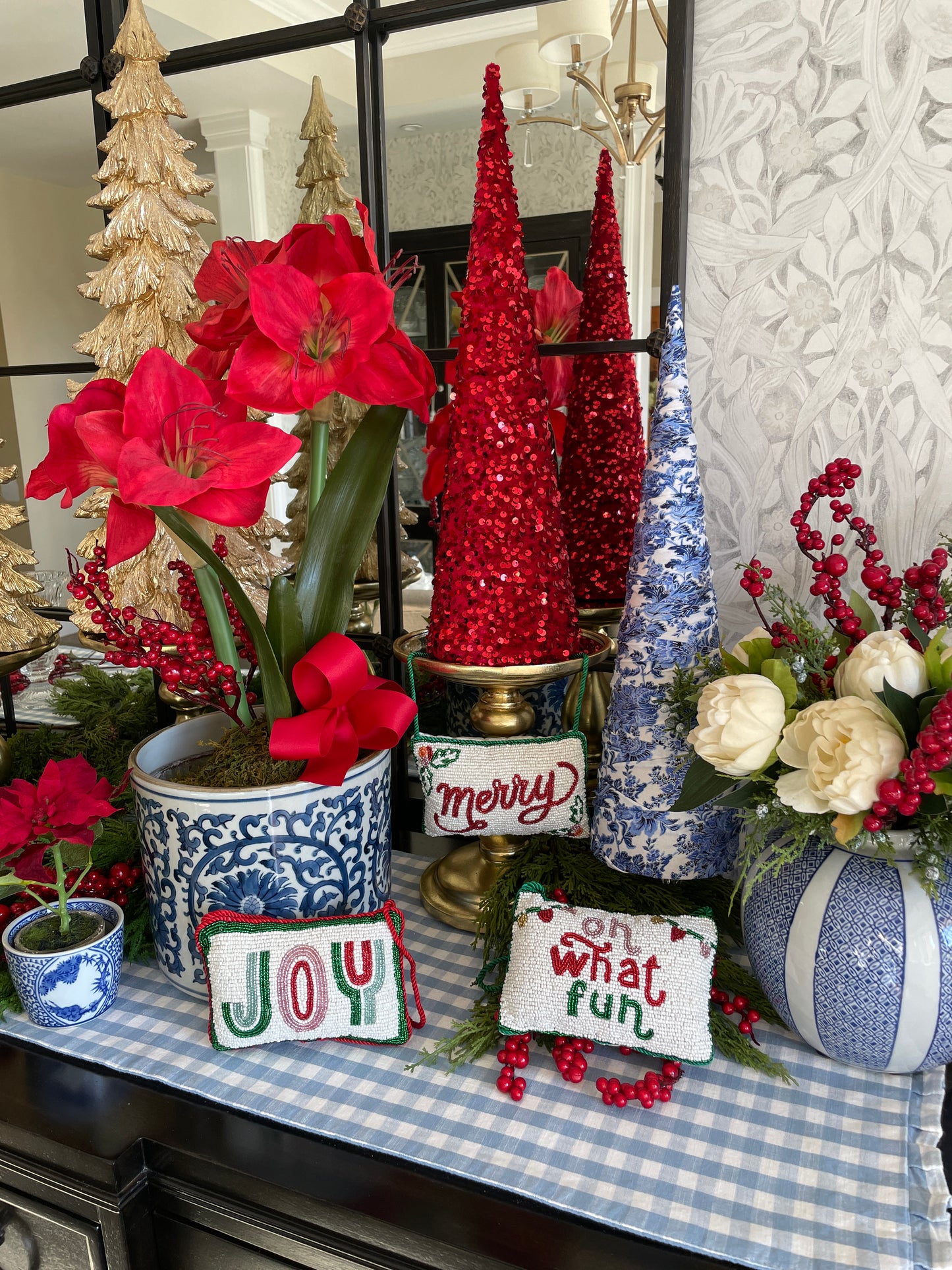Merriment Hand-Beaded Ornament/Door Hanging Pillow