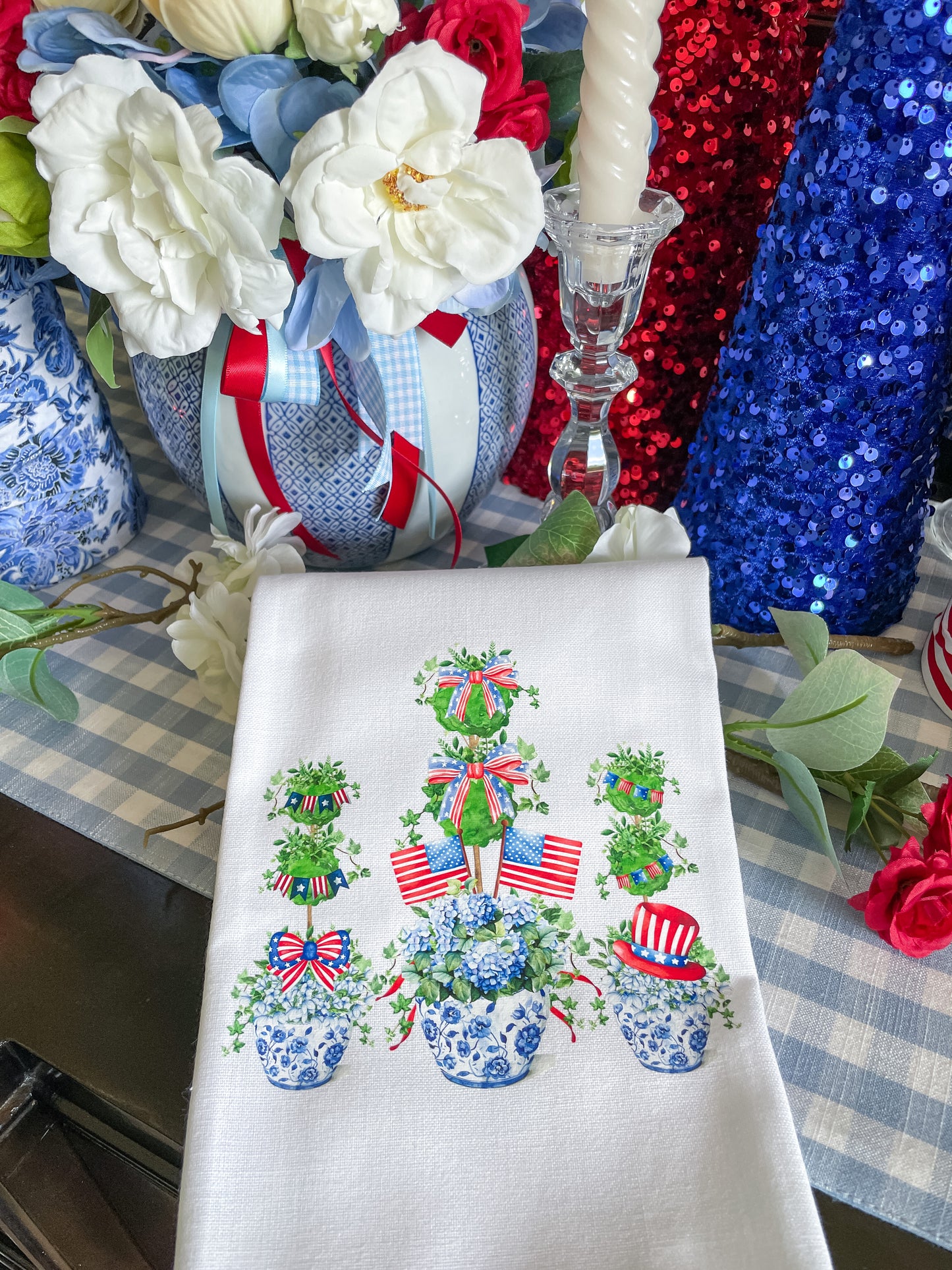 Patriotic Topiaries in Chinoiserie Jars
