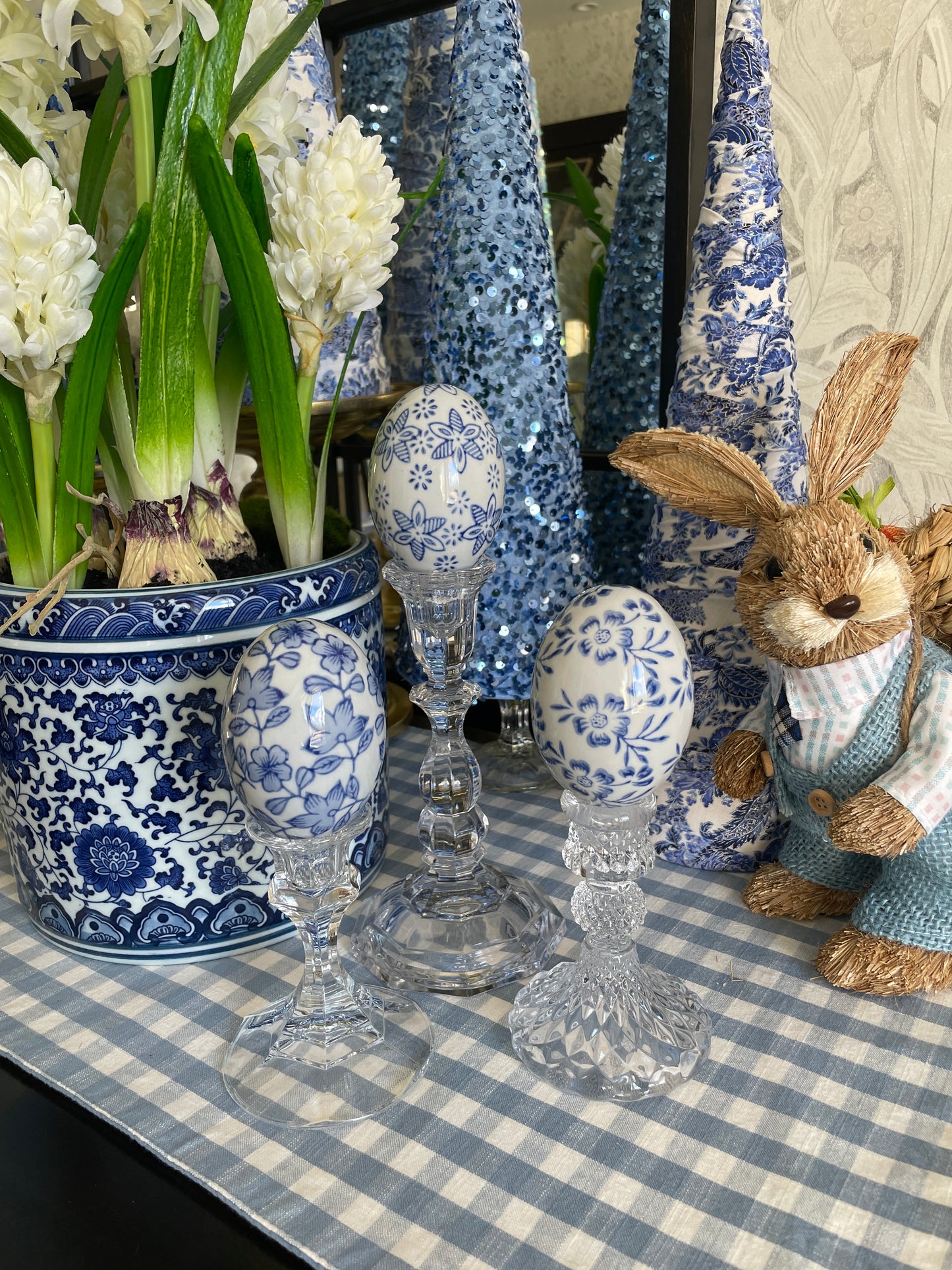 Blue Floral Eggs, Set of 6