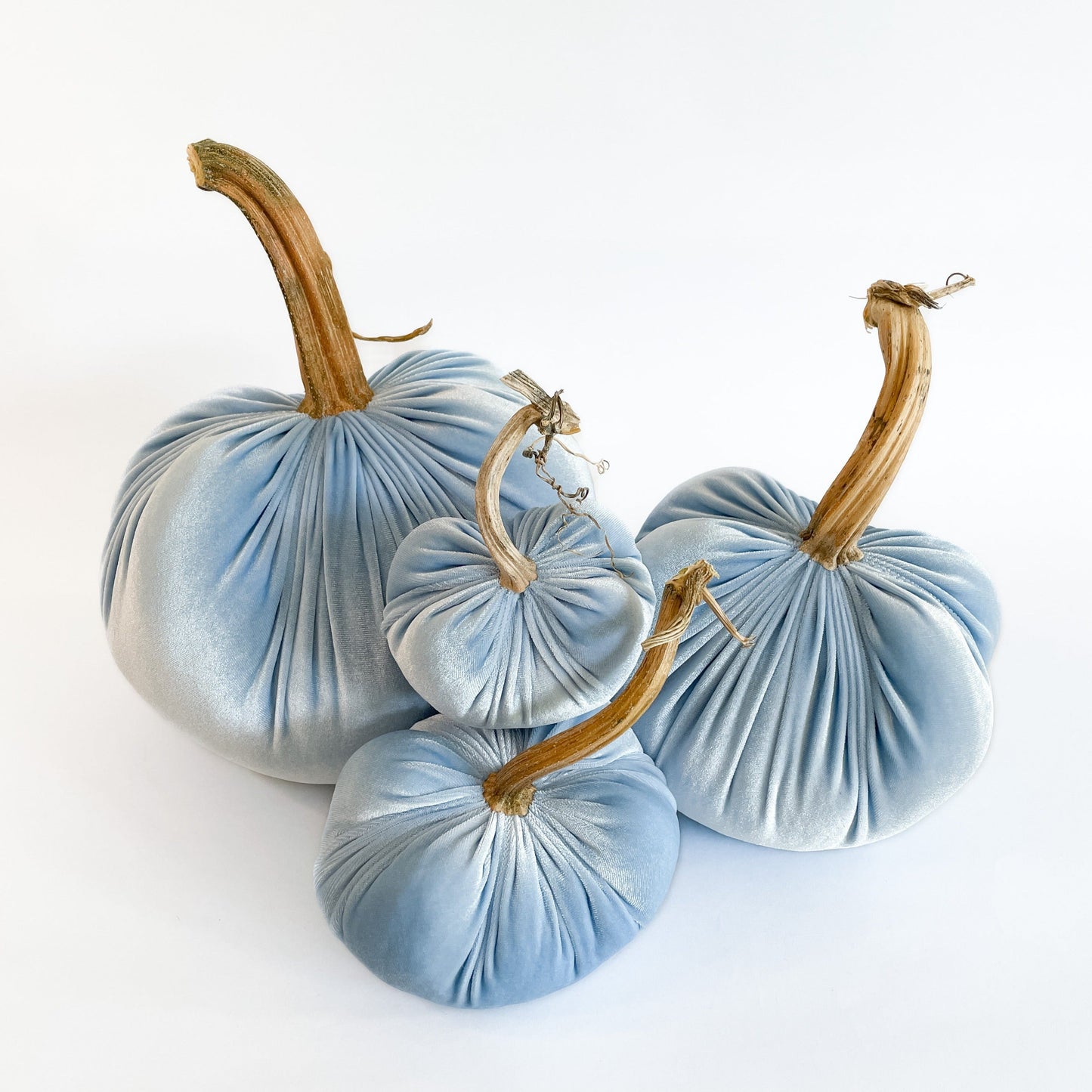 Powder Blue Velvet Pumpkins with Real Stem, Fall Decor,Sold Individually