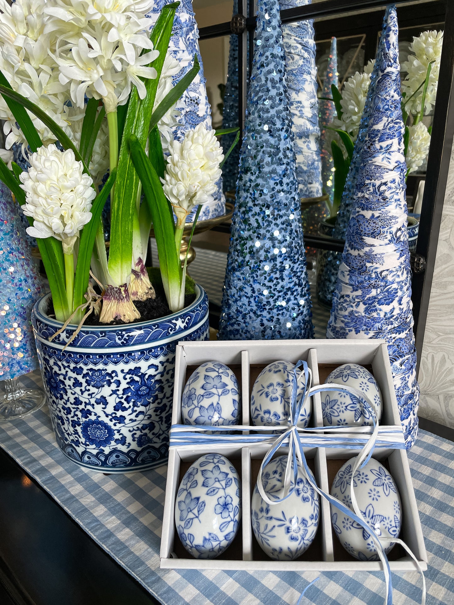 Blue Floral Eggs, Set of 6