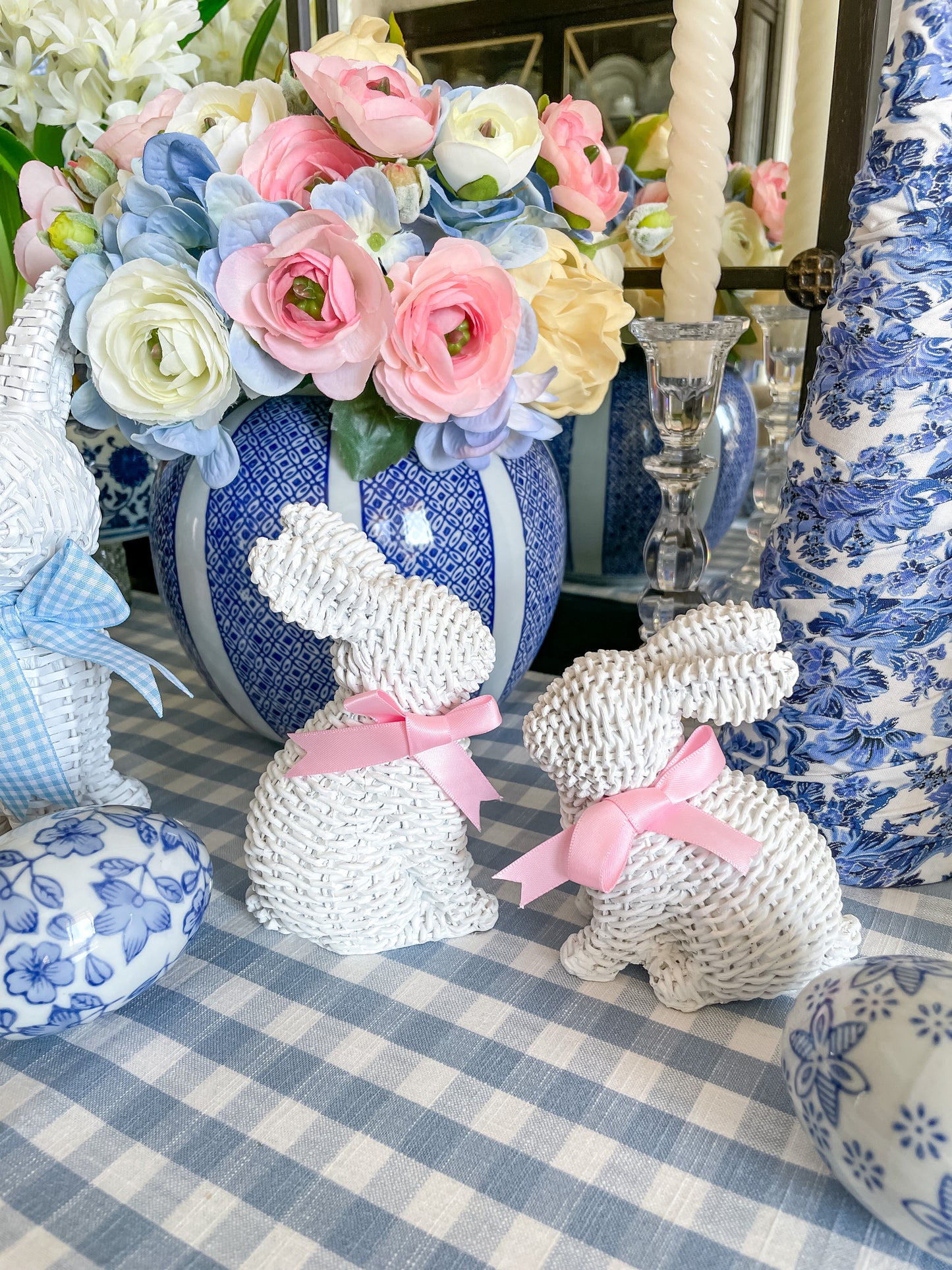 White Basketweave Mini Bunnies, Set of 2