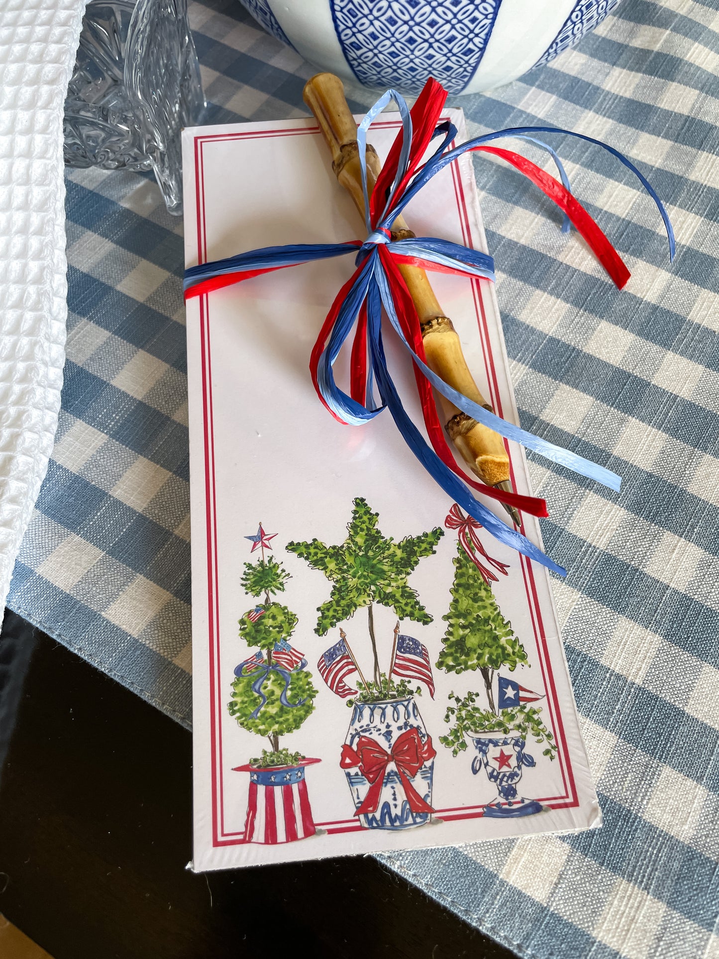Handpainted Patriotic Topiary Trio Skinny Pad & Pen