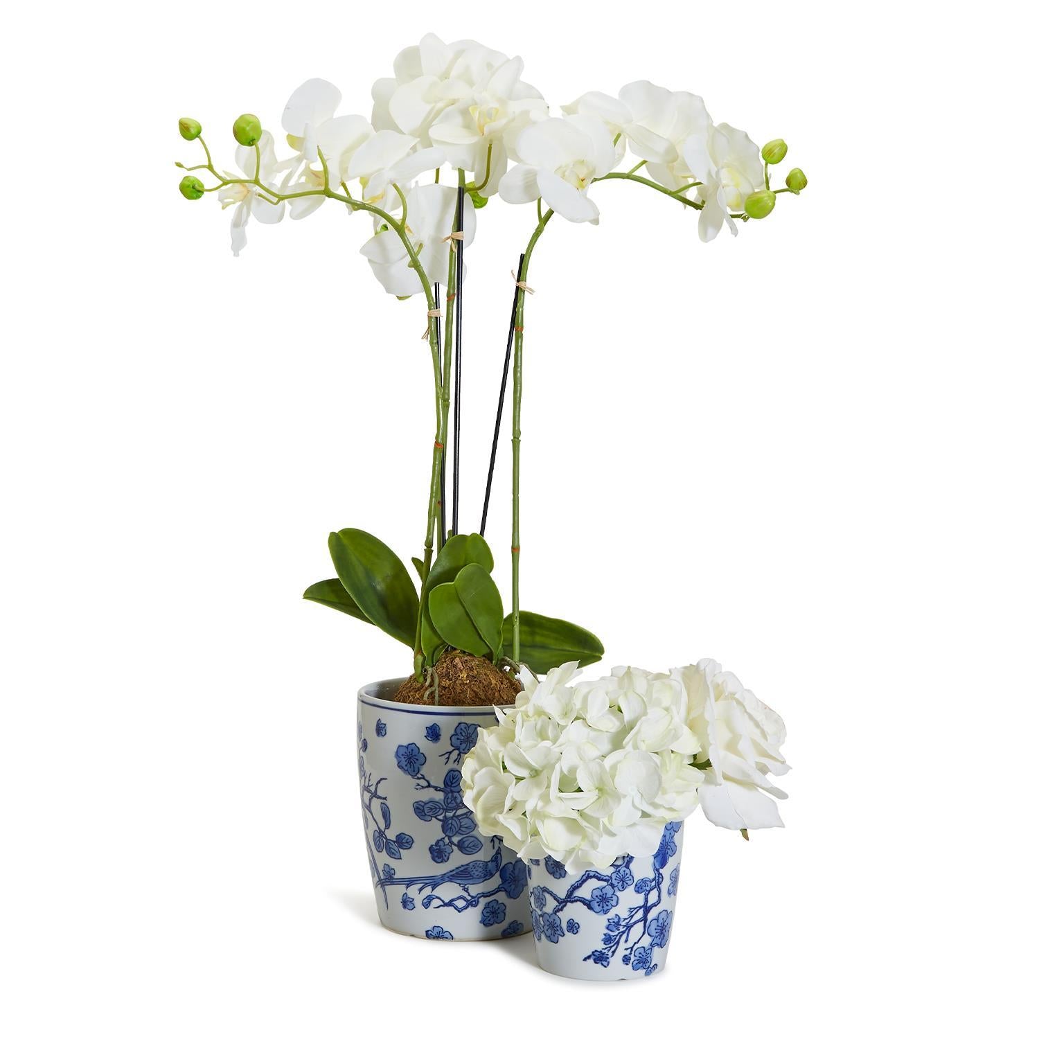 blossom plant pots Blue Blossom Bird, Hand-Painted Pots