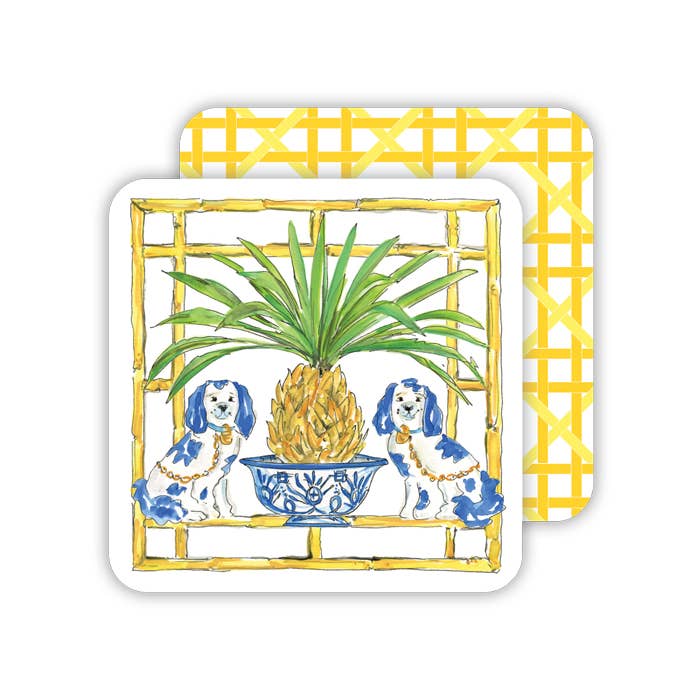 Blue Staffordshire Dogs with Cane Border Paper Coaster