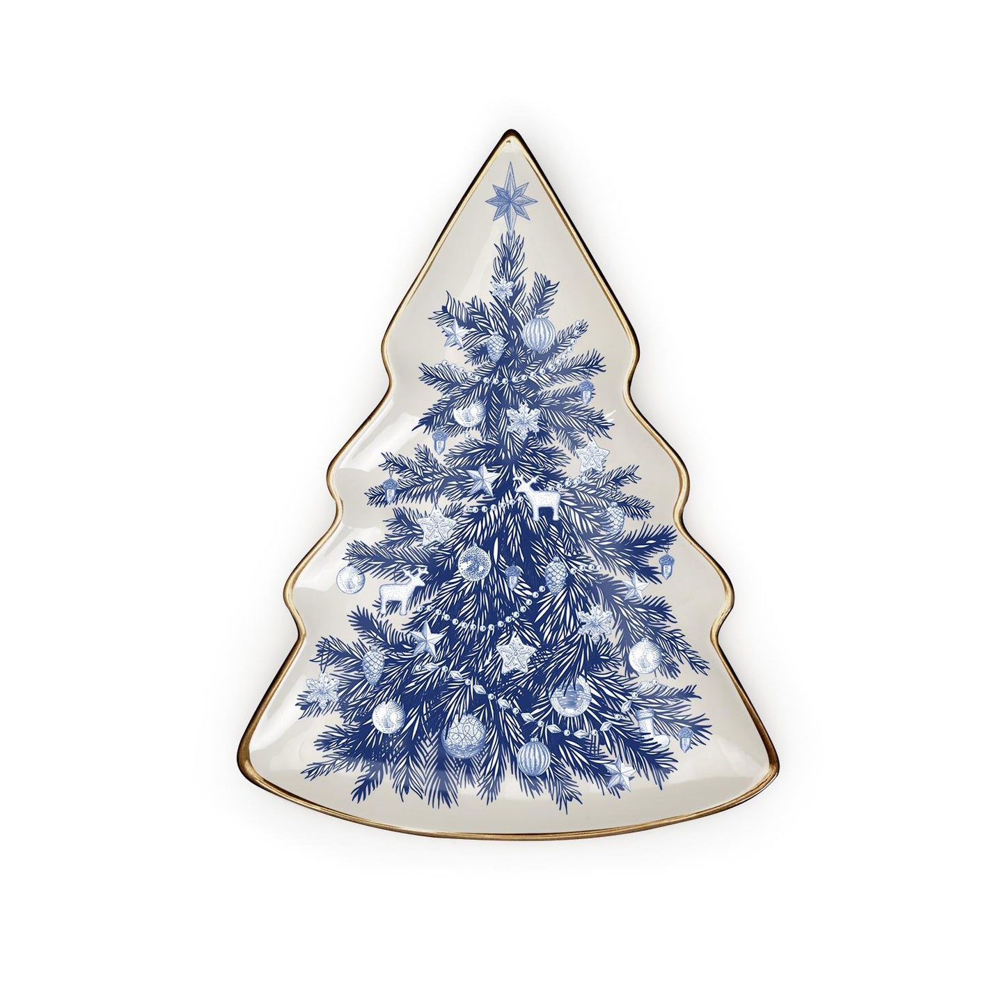 Blue and White Christmas Tree Plate