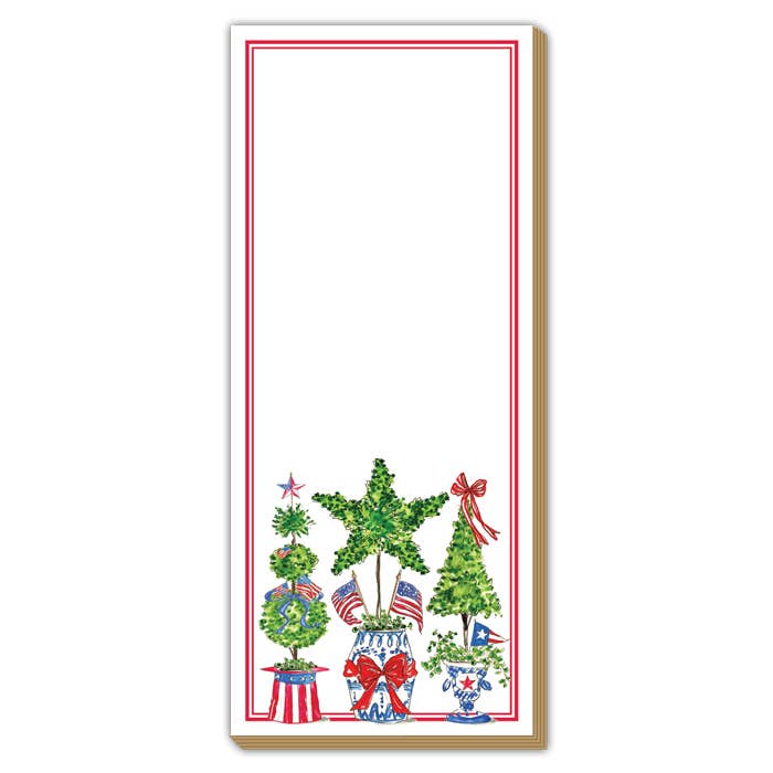 Handpainted Patriotic Topiary Trio Skinny Pad & Pen