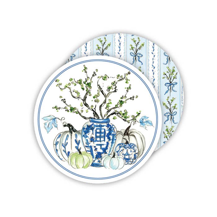 Chinoiserie Vase with Pumpkins Round Coaster