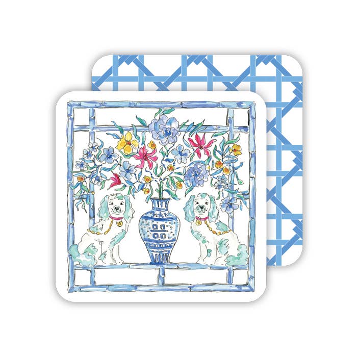 Teal Staffordshire Dogs with Cane Border Paper Coaster