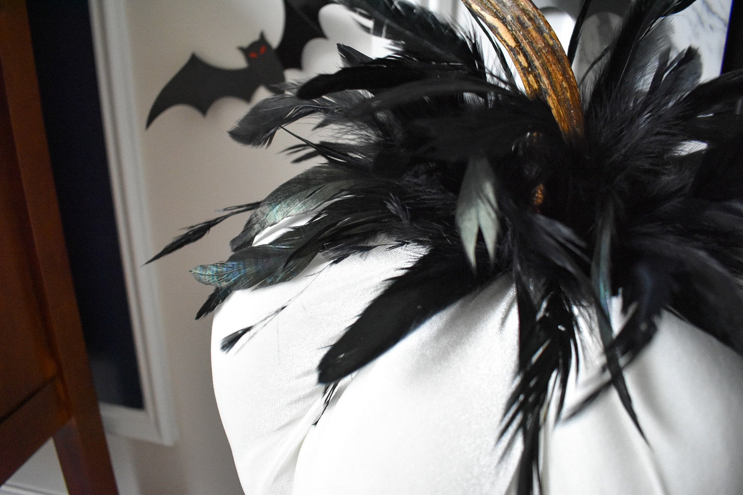 Velvet Pumpkin in Cream with Rooster Hackle Feathers