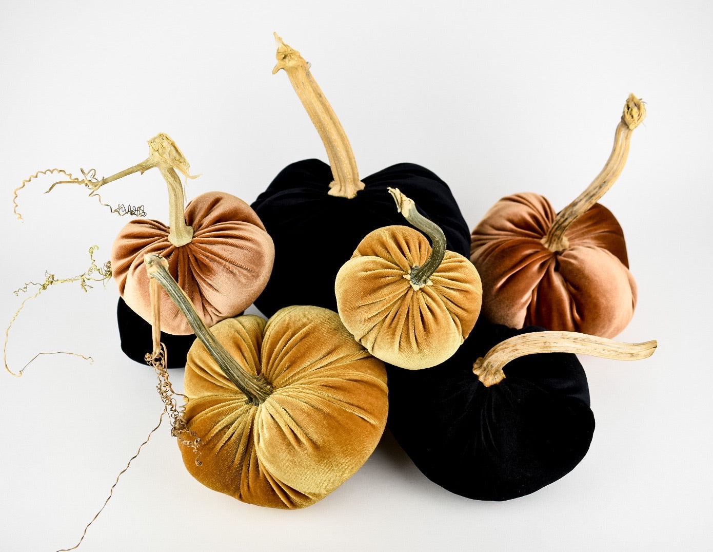 Velvet Pumpkins in Gold with Real Stem, Fall Decor,Sold Individually