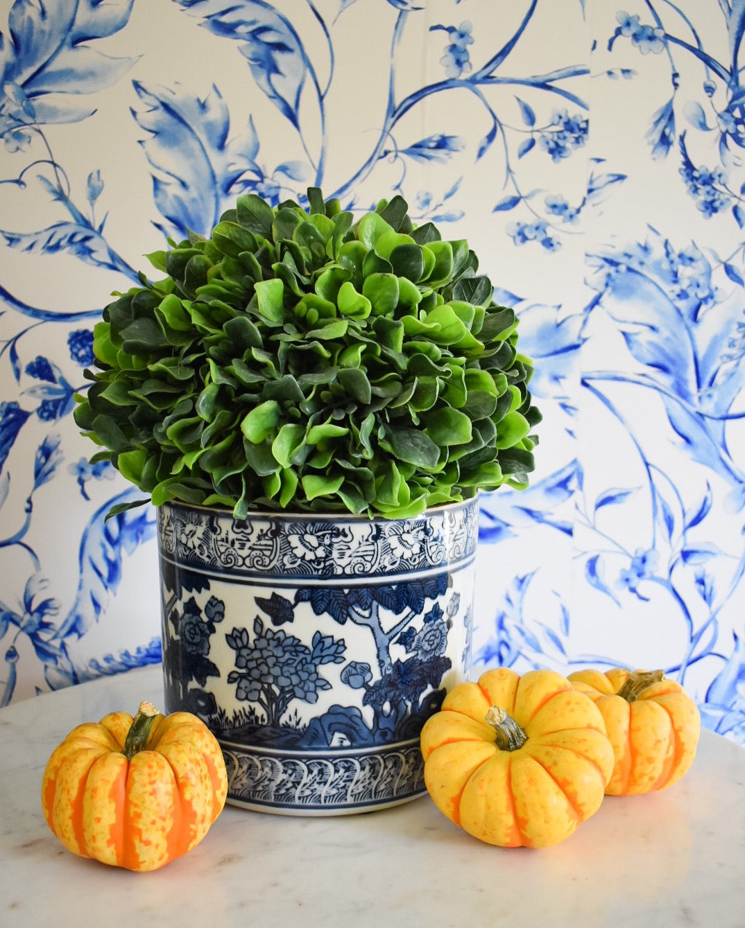 Blue and White Garden Scene Planter