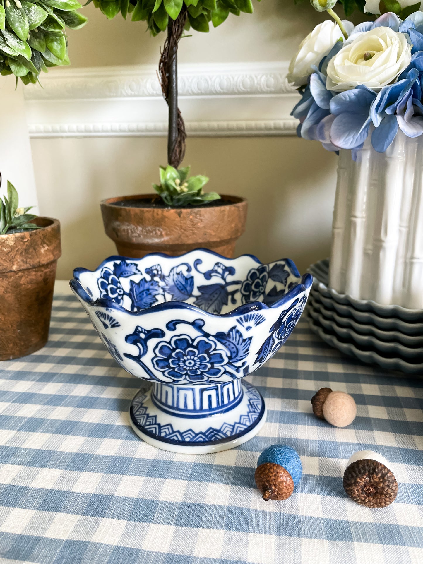 Blue and White Scalloped Edge Bowl