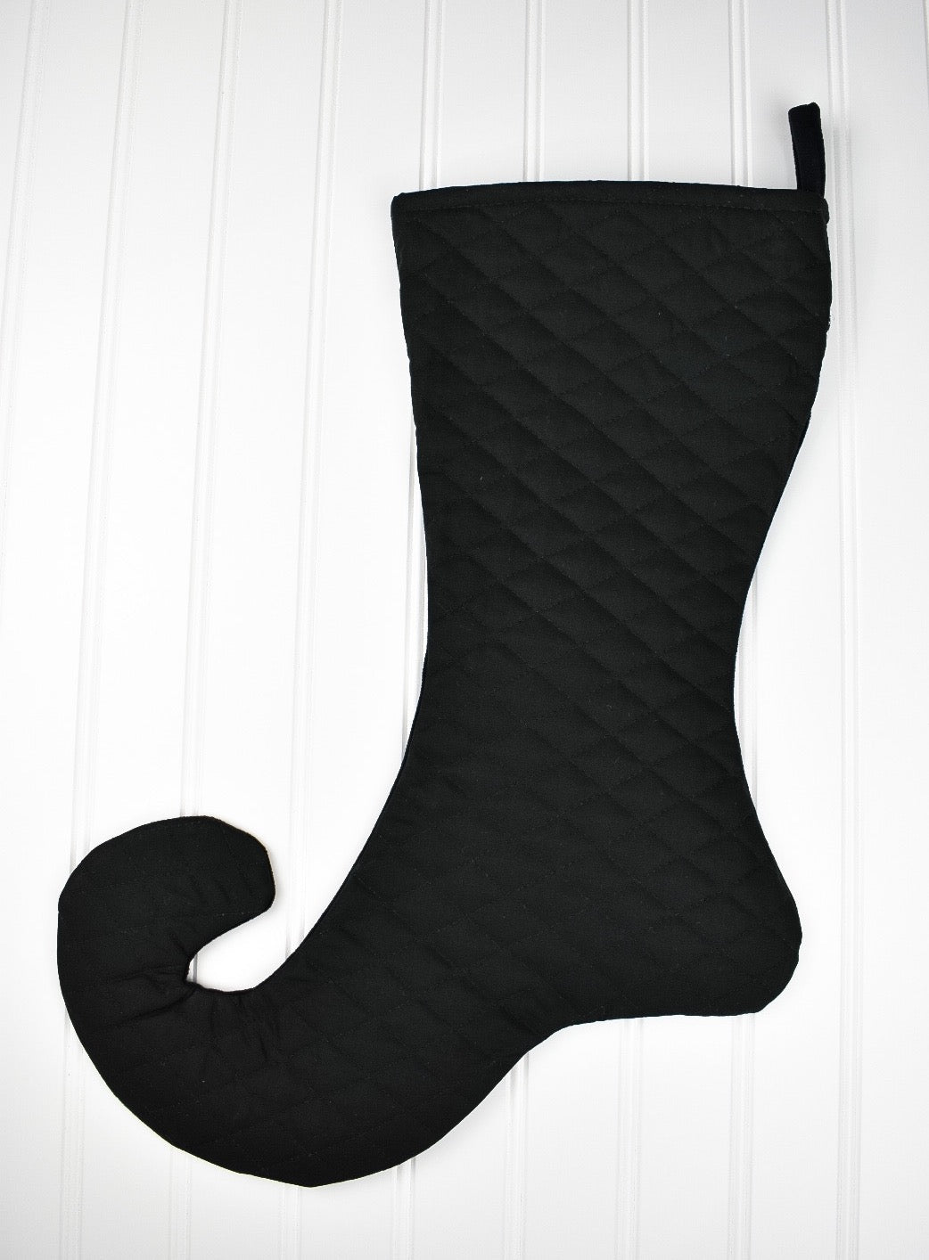 Black Velvet Christmas Stocking with White Lace Trim