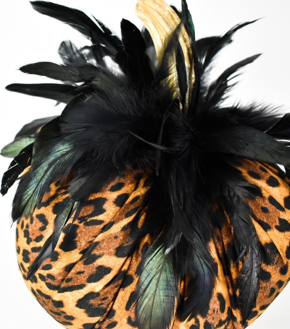 Leopard Pumpkin with Rooster Hackle Feathers