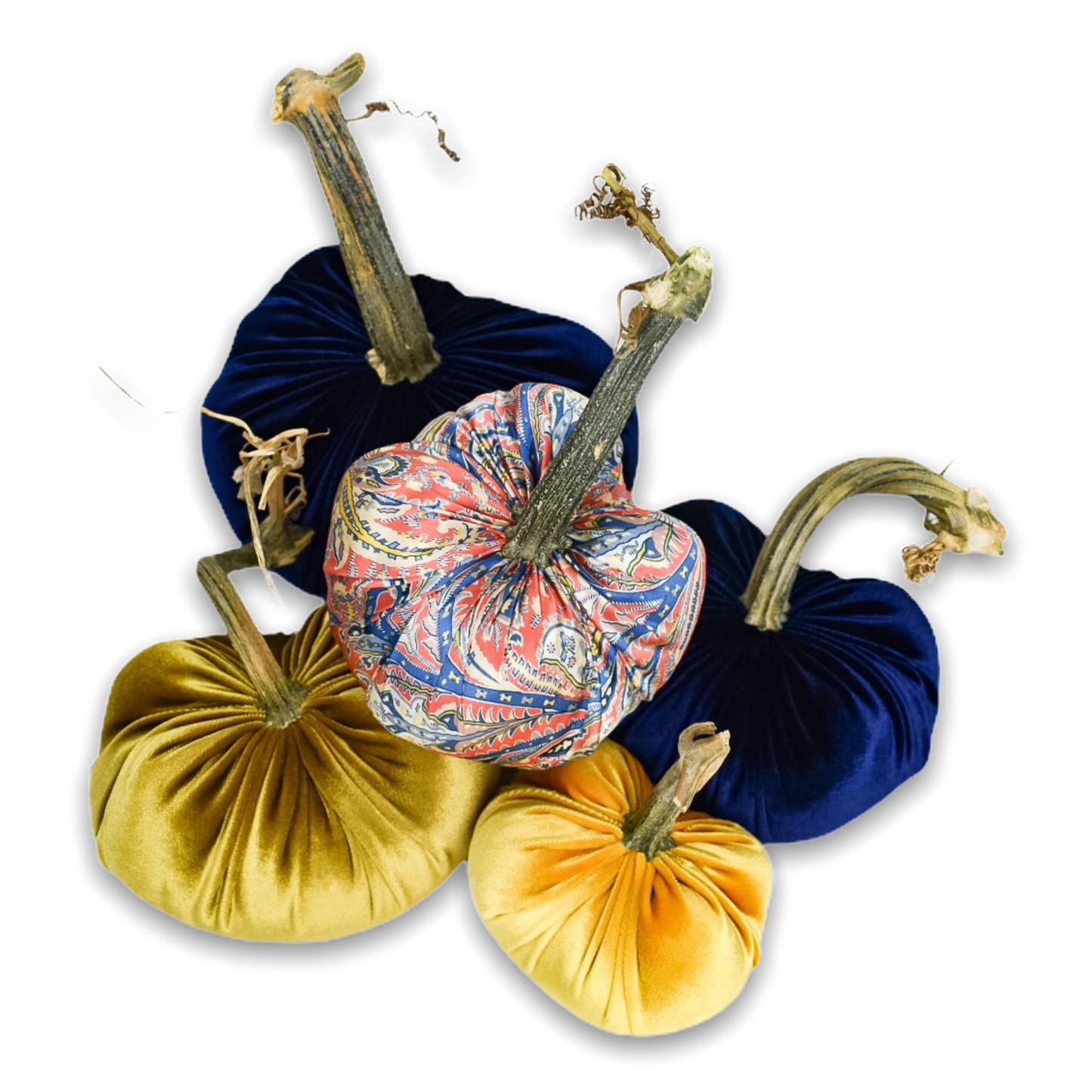 Bright Gold Velvet Pumpkin with a Real Stem, Fall Decor,Sold Individually