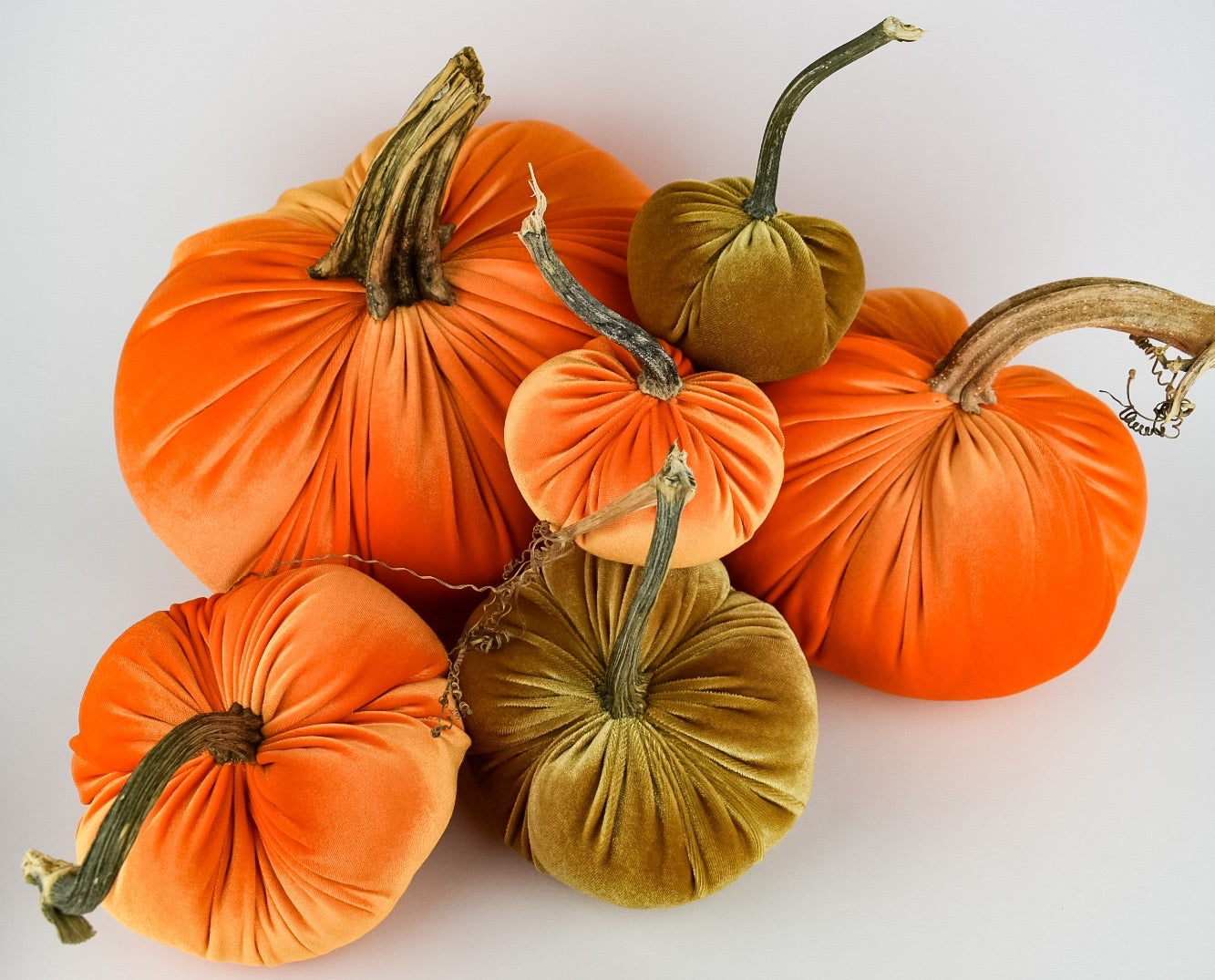 Velvet Pumpkin in Orange with a Real Stem, Fall Decor,Sold Individually