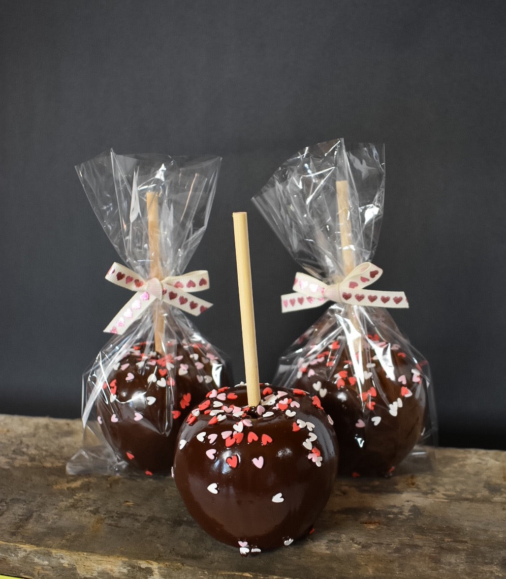 Permanent Chocolate Apple with Heart Sprinkles, Sold Individually