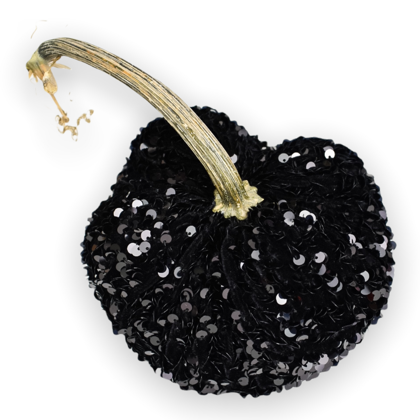 Black Velvet Sequins Pumpkin with a Real Stem, Fall Decor,Sold Individually