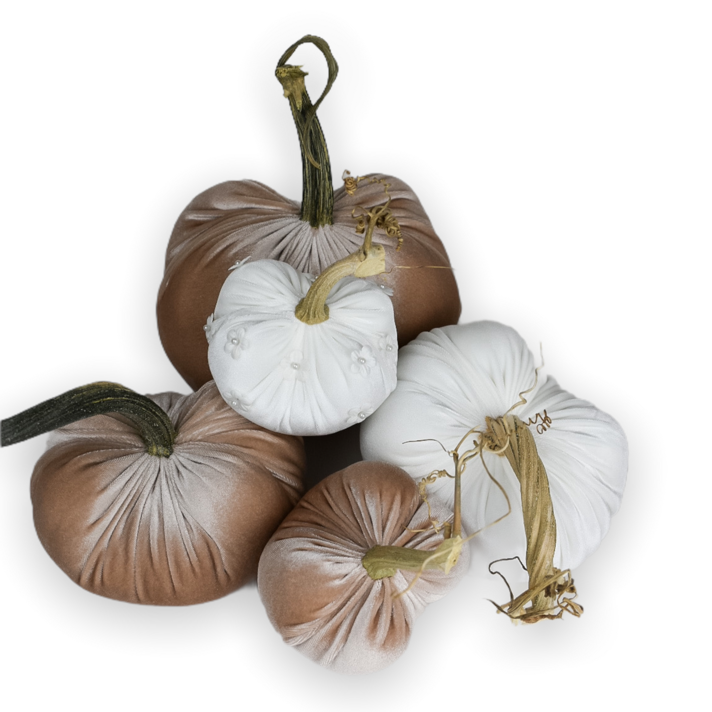 Beige Velvet Pumpkin with a Real Stem, Fall Decor,Sold Individually