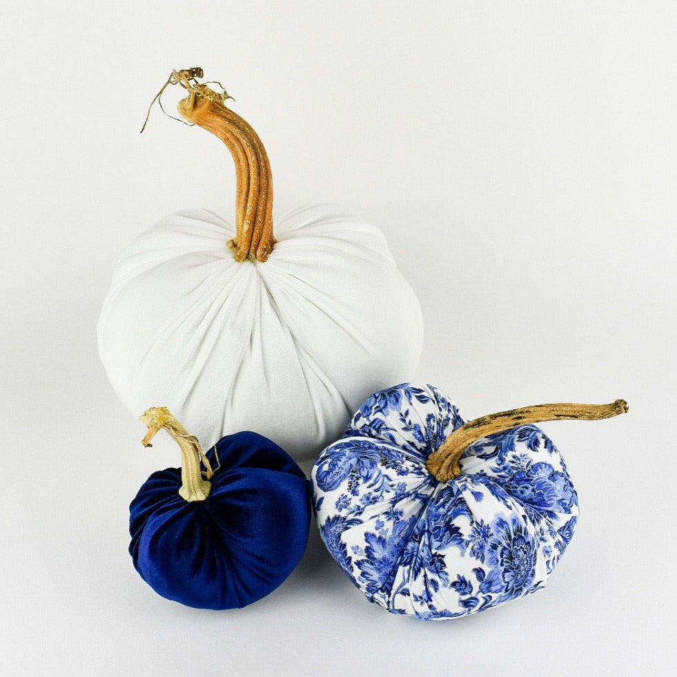 Velvet Pumpkin in Navy Blue with a Real Stem, Fall Decor,Sold Individually