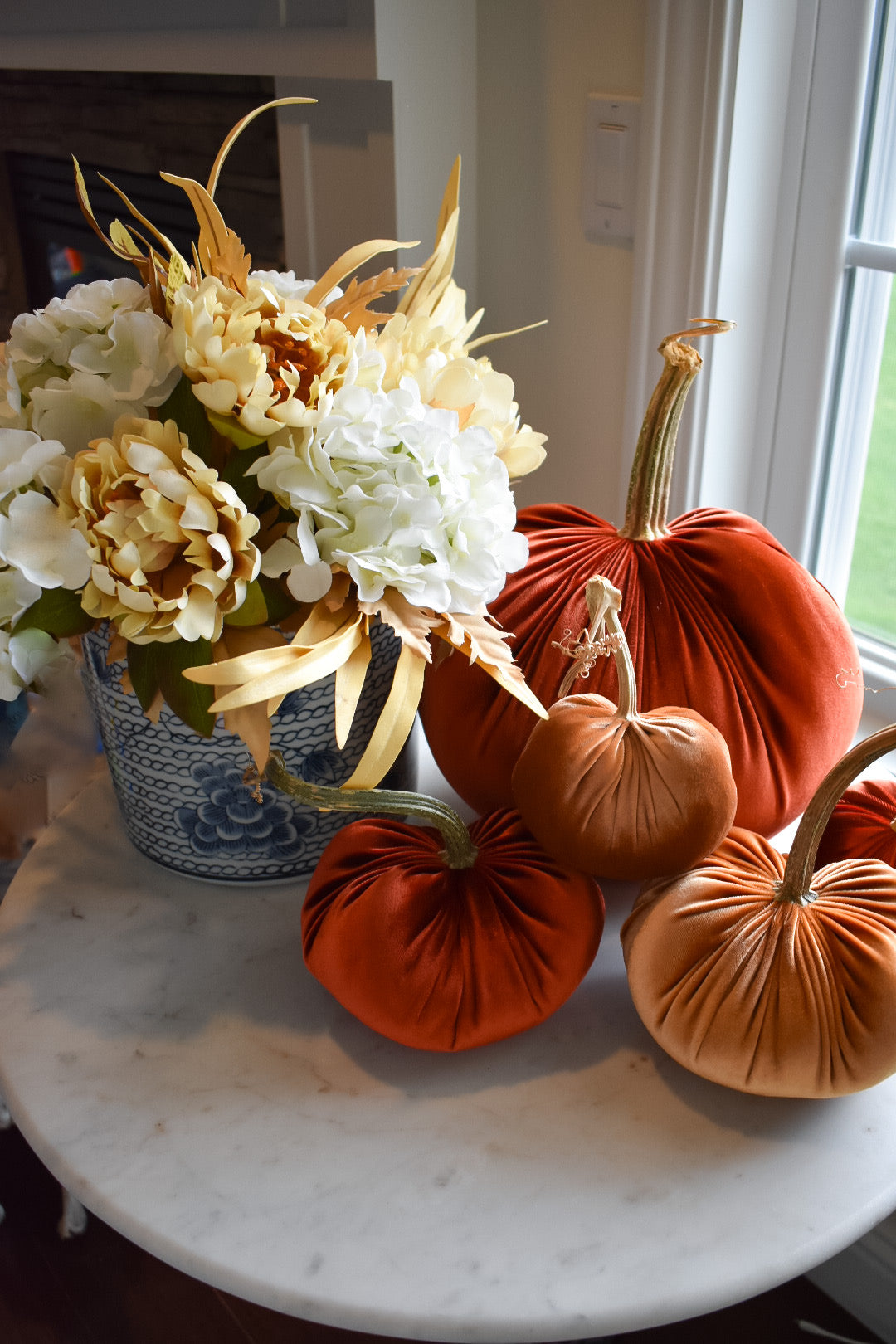 Velvet Pumpkin Rust with Real Stem, Fall Decor,Sold Individually