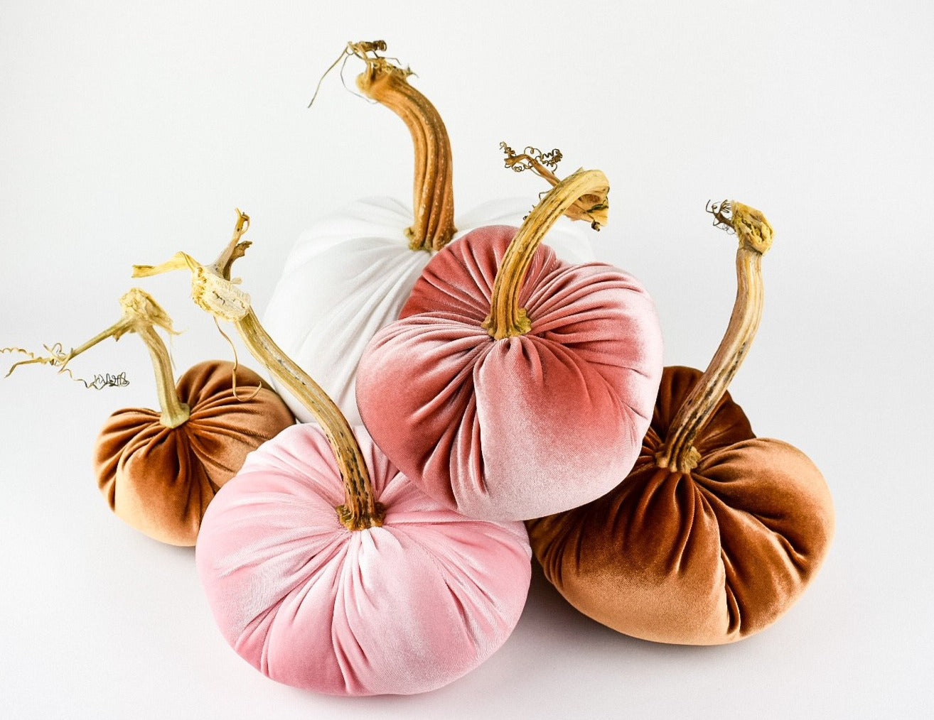 Velvet Pumpkin in Peach with a Real Stem, Fall Decor,Sold Individually