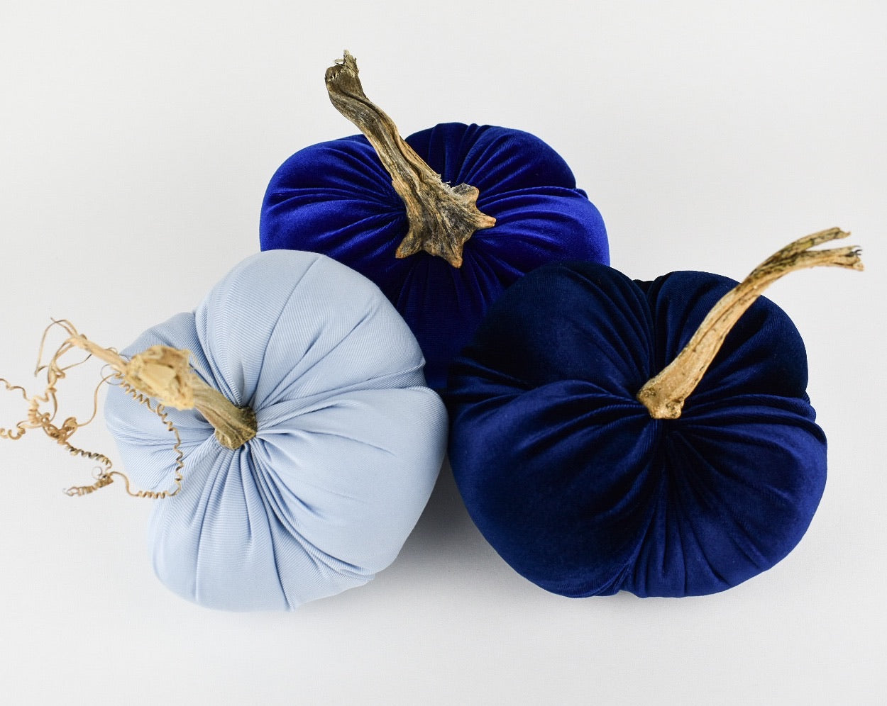 Velvet Pumpkin in Royal Blue with a Real Stem, Fall Decor,Sold Individually