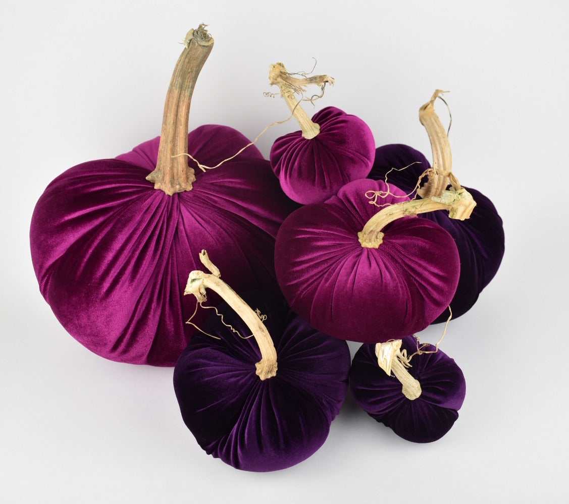 Velvet Pumpkin in Purple with a Real Stem, Fall Decor,Sold Individually