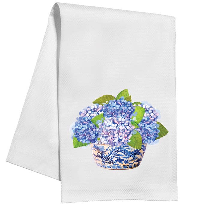 Tom Tom Handpainted Blue Hydrangeas in Basket Kitchen Towel